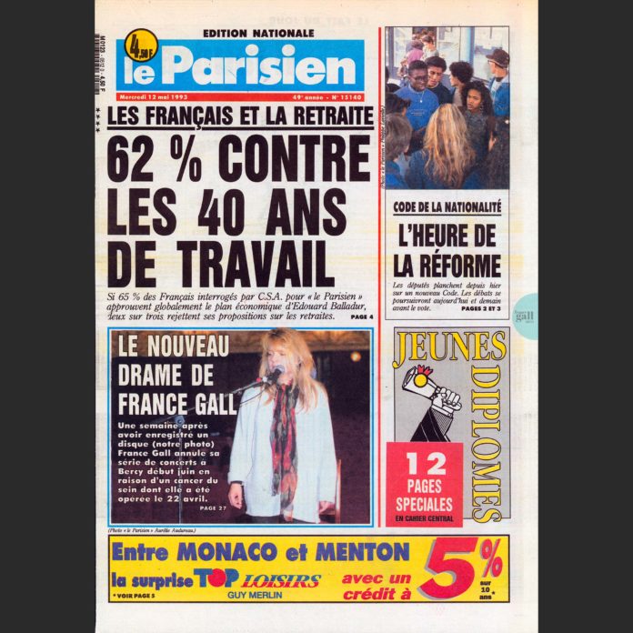 On l'a appris hier : atteinte d'un cancer du sein, France Gall a été opérée le 22 avril et reporte à septembre son Bercy prévu pour juin.