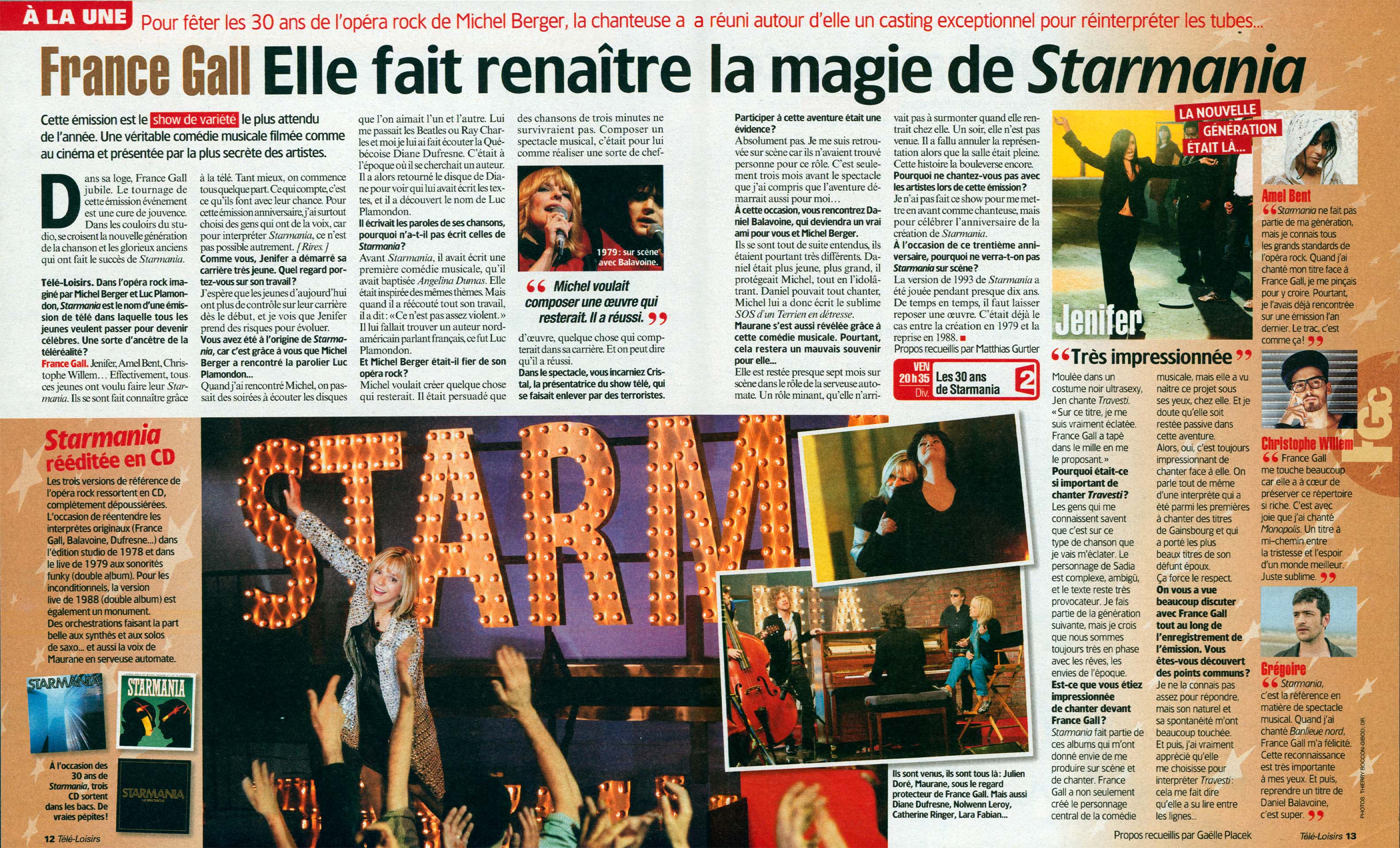 France Gall | Interview Télé-Loisirs avril 2009 | À l’occasion des 30 ans de Starmania sur France 2 avec Jenifer, Amel Bent et Christophe Willem