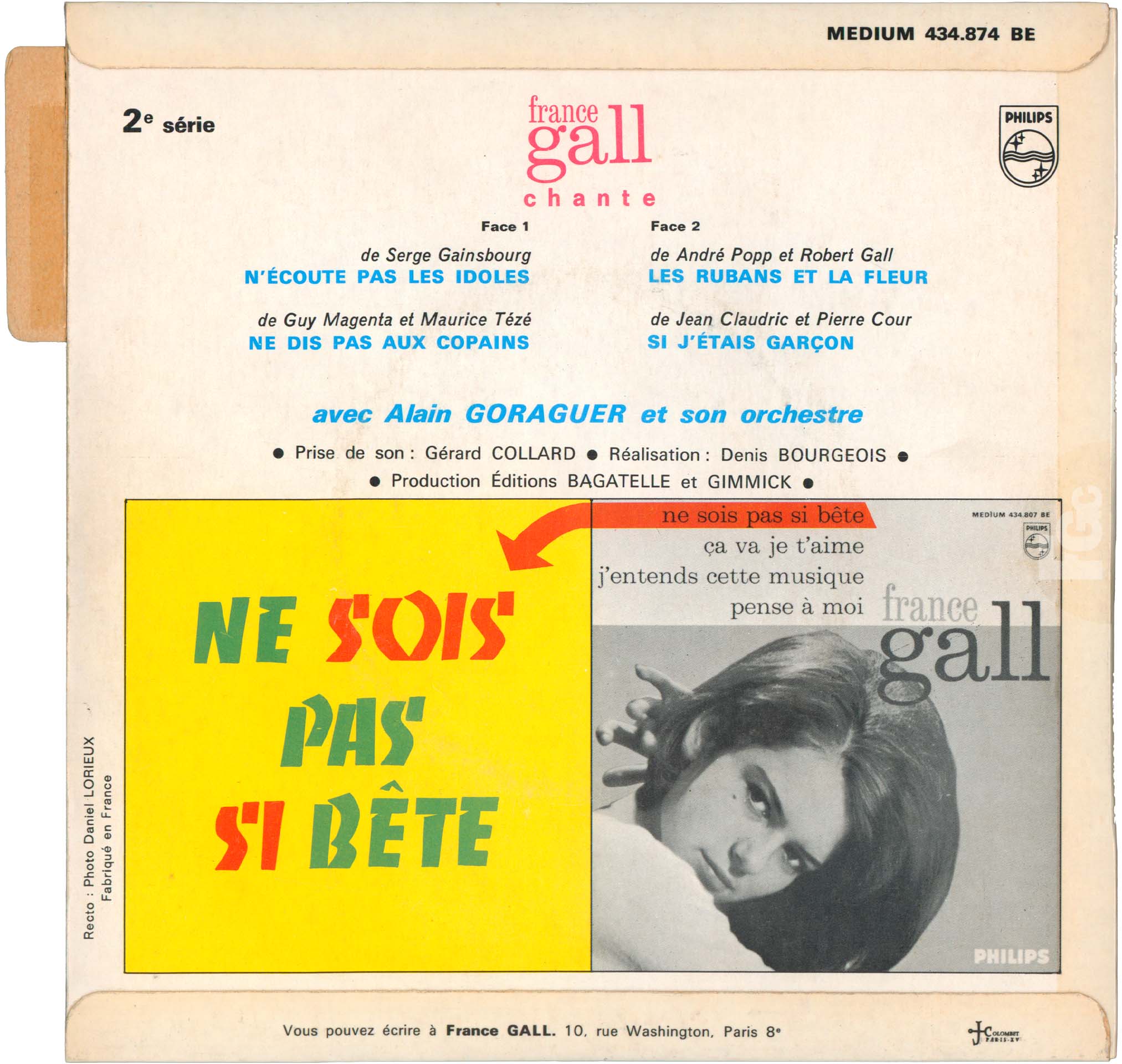 France Gall N’écoute pas les idoles Super 45 tours Philips 1964, pochette Daniel Lorieux – francegallcollection.fr