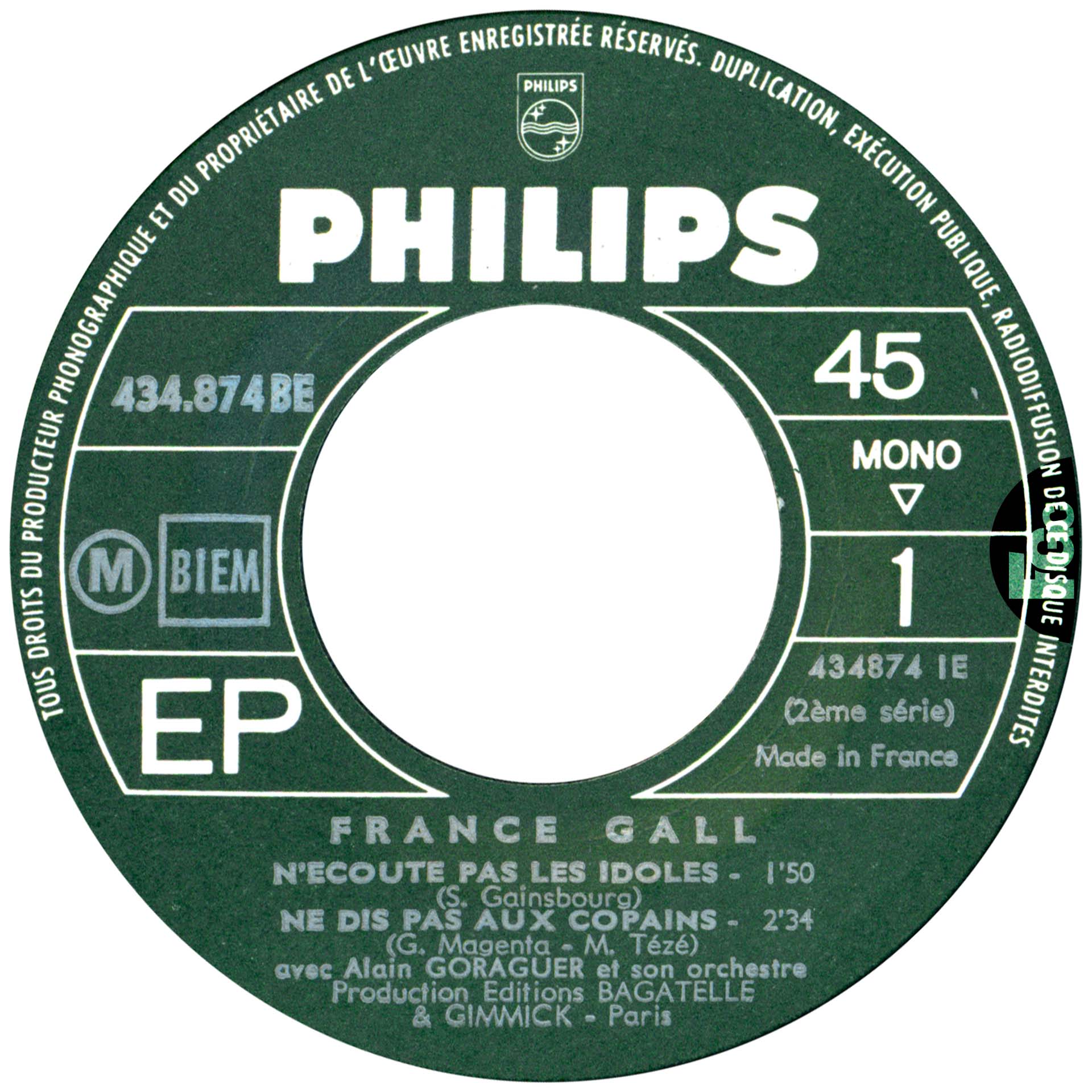 France Gall N’écoute pas les idoles Super 45 tours Philips 1964, pochette Daniel Lorieux – francegallcollection.fr