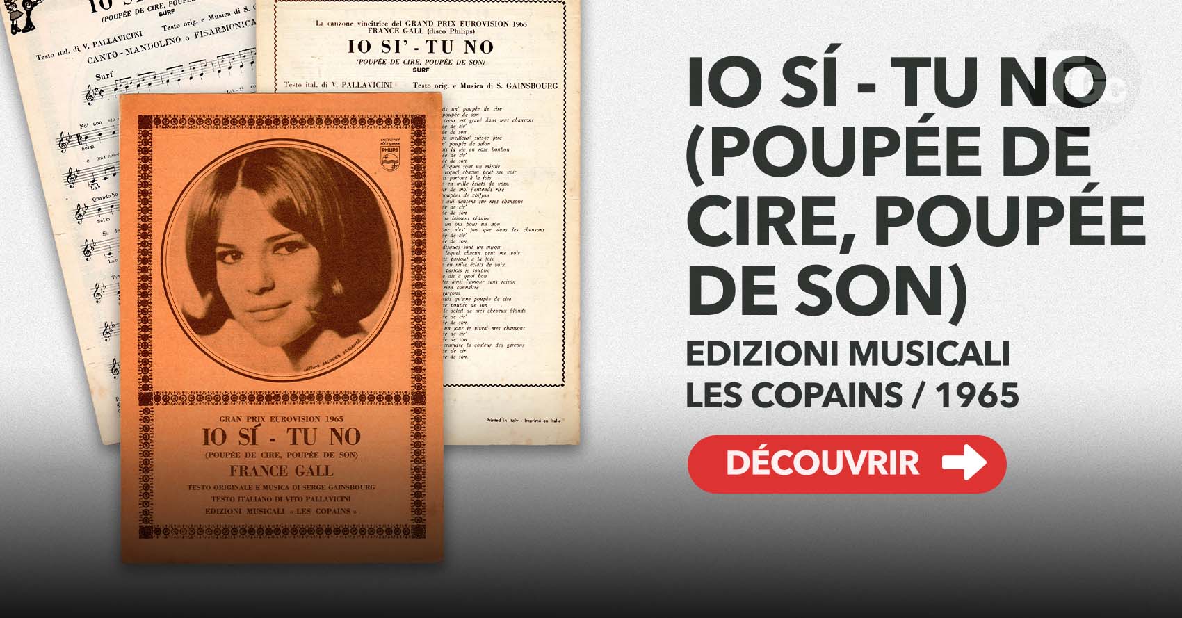 France Gall partition Io sì – Tu no, adaptation italienne de Poupée de cire publiée en 1965 – francegallcollection.fr