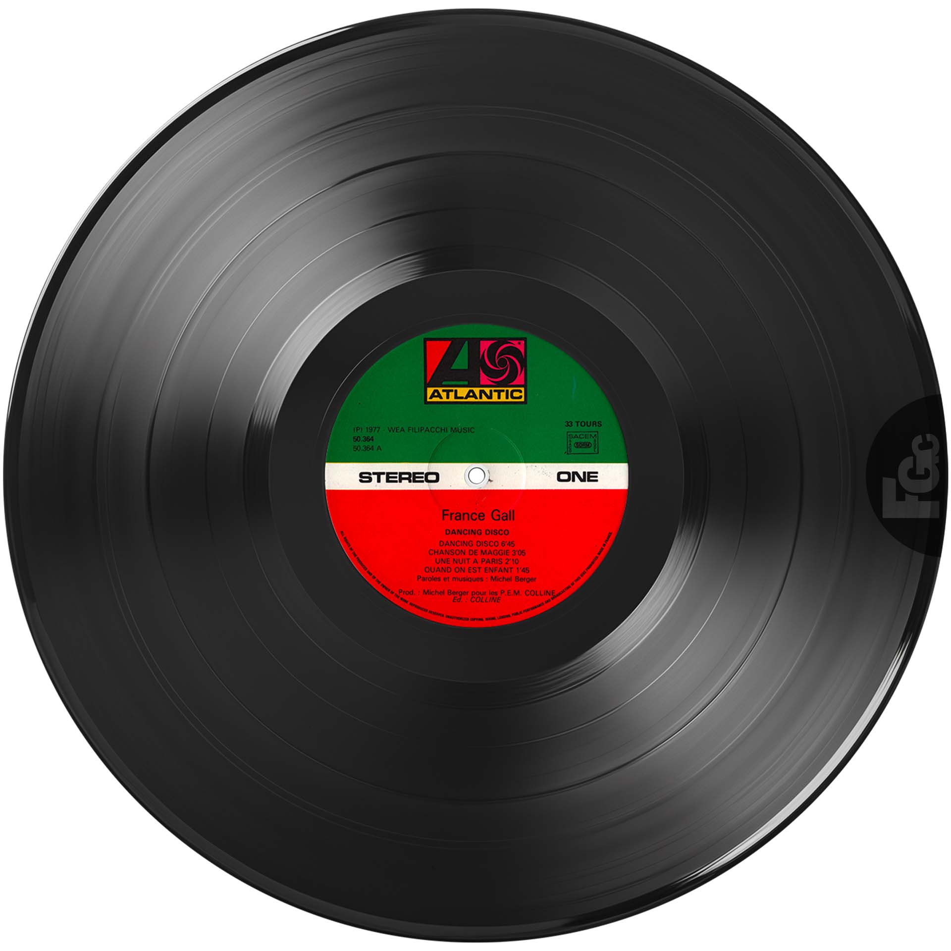 Pochette ouvrante du vinyle Dancing Disco de France Gall, édition française 1977 avec sticker bleu.