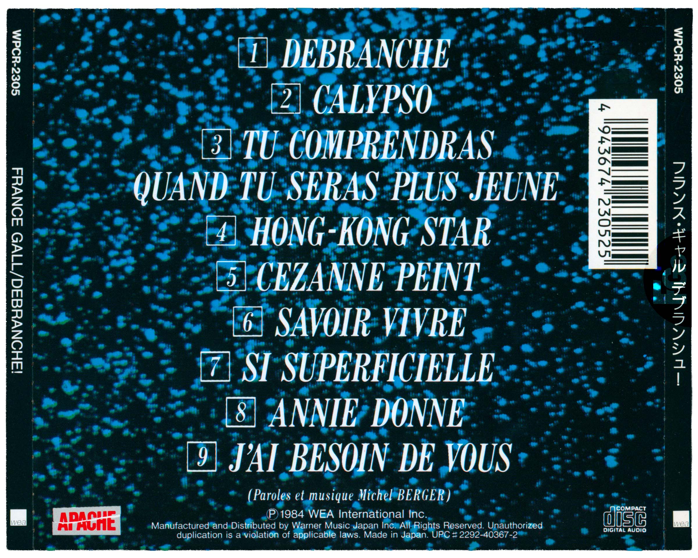 France Gall – CD japonais Débranche ! avec OBI, réédité en 1998 par Warner Music Japan.