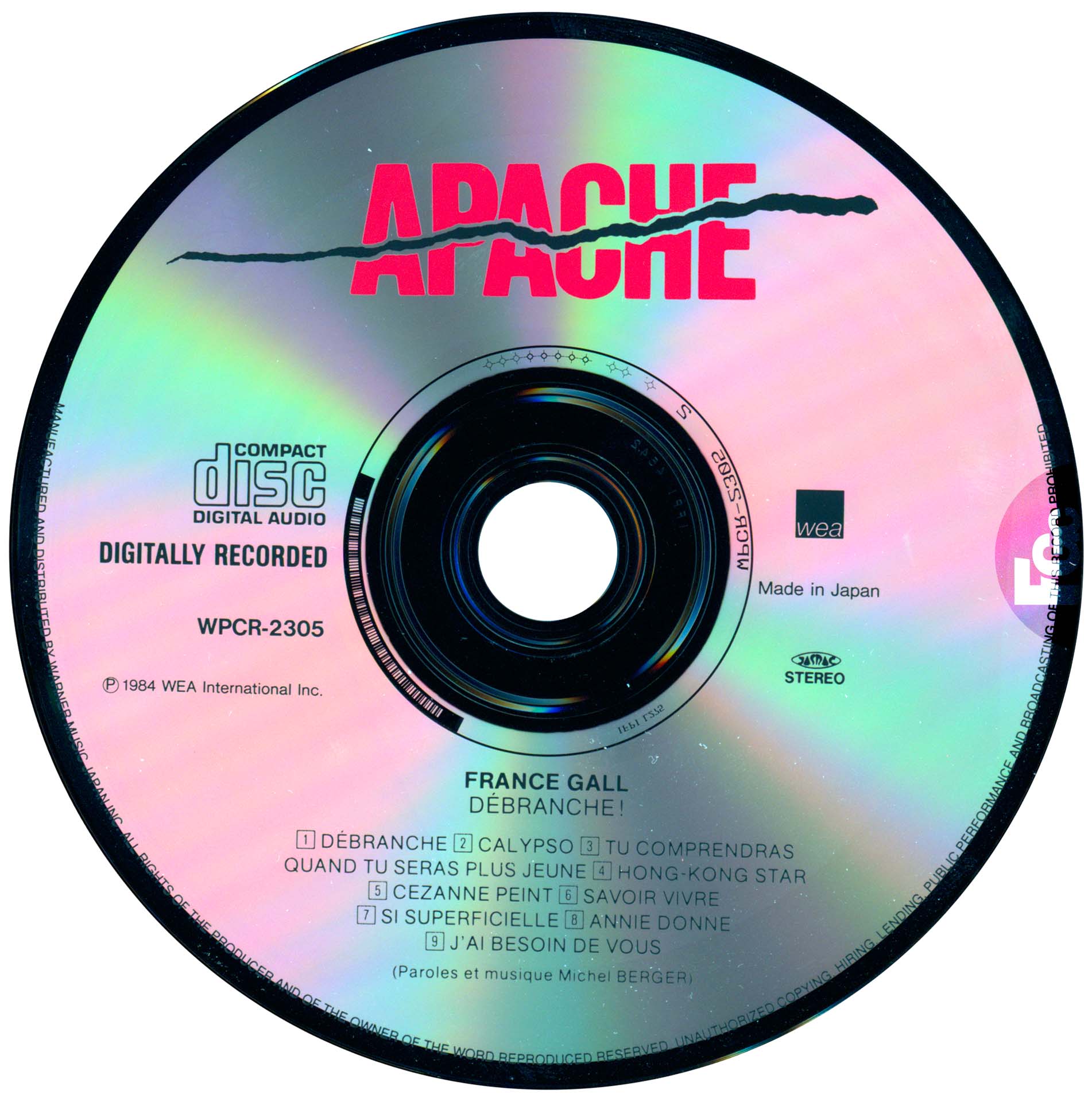 France Gall – CD japonais Débranche ! avec OBI, réédité en 1998 par Warner Music Japan.