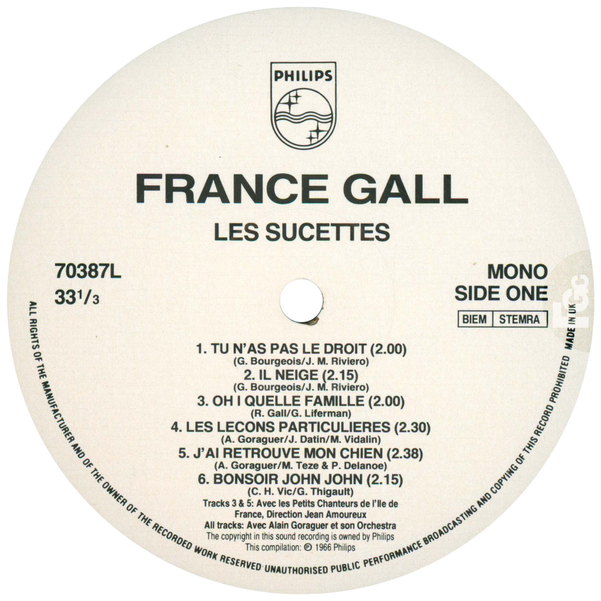 France Gall – Les sucettes – Vinyle UK – 33 tours – 1990