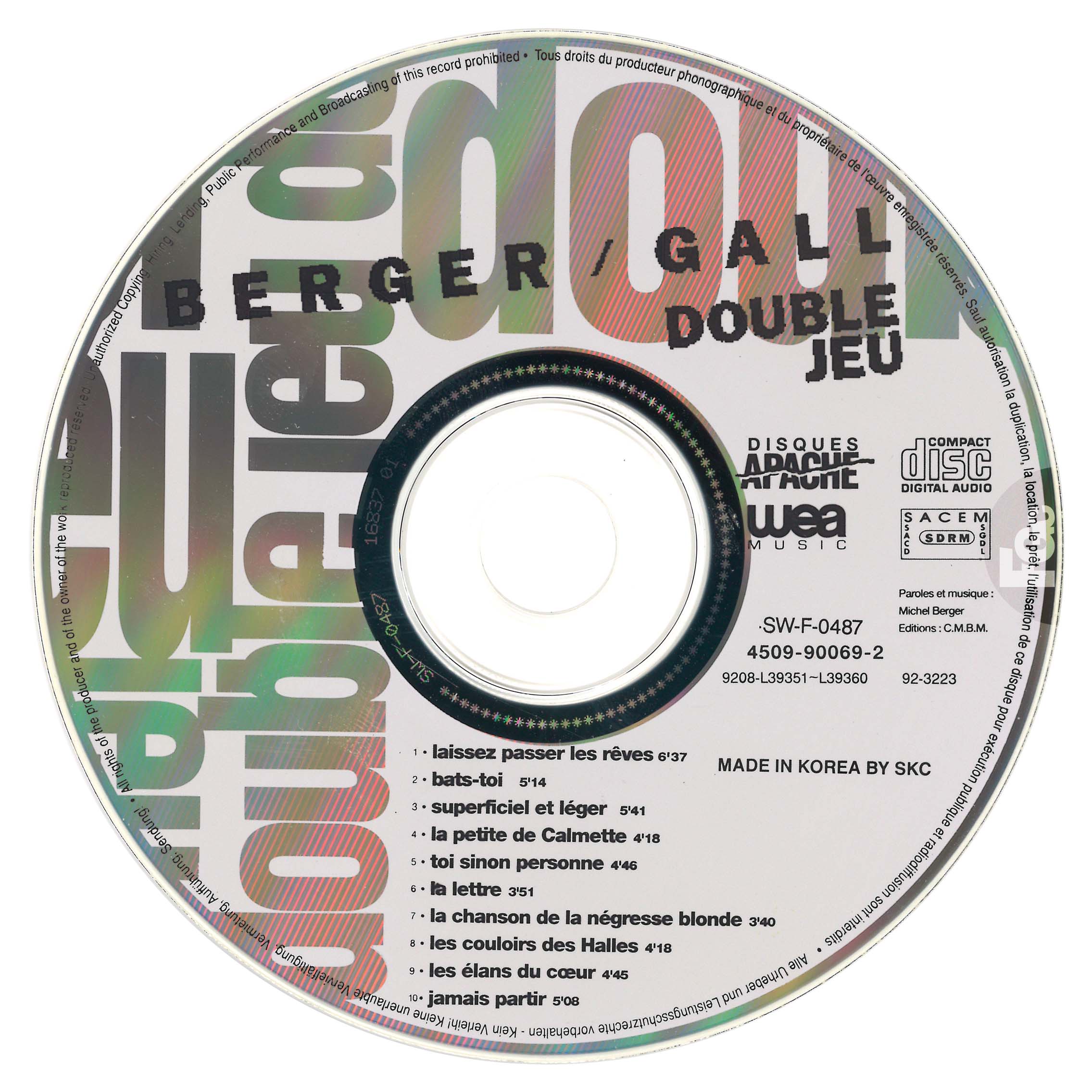 France Gall – Double Jeu | CD Corée 1992 | Album studio coréen