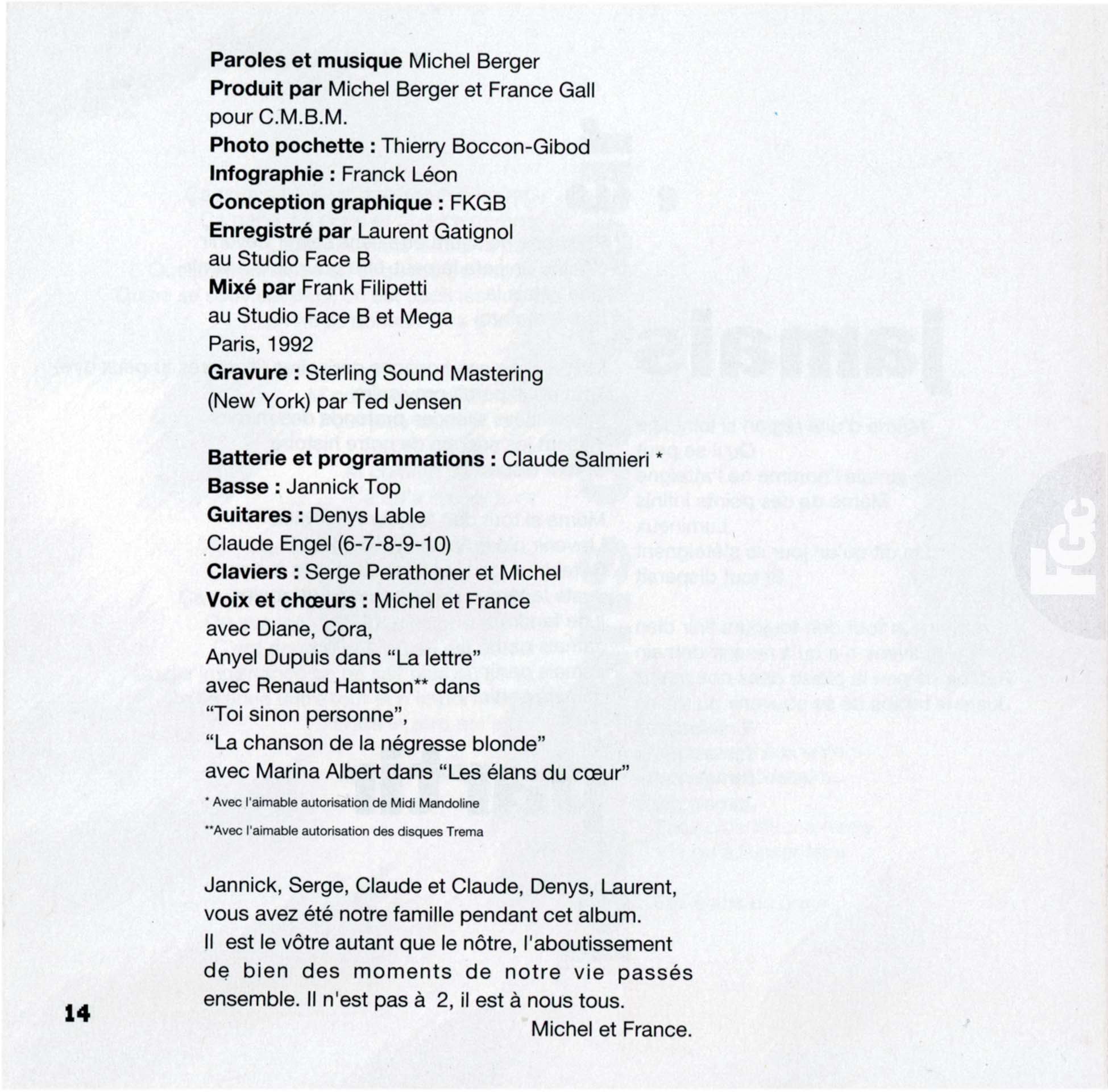 France Gall – CD Collector Double Jeu disque d’or 2001