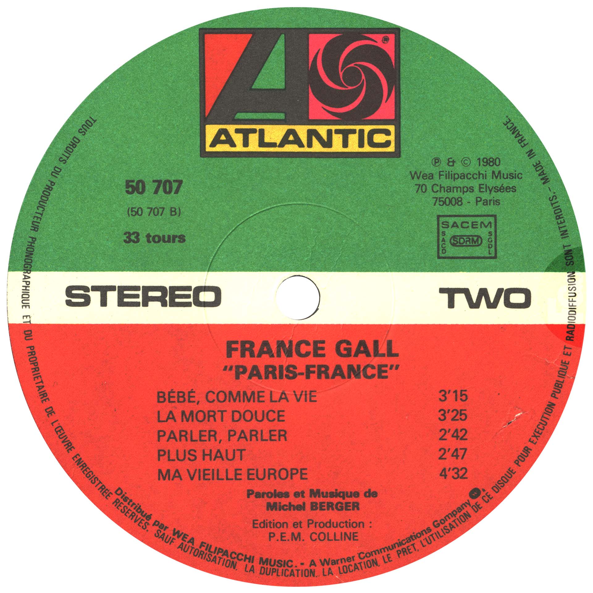 France Gall – Vinyle -Paris, France- 2ème pressage Europe sans sous-pochette – 1980