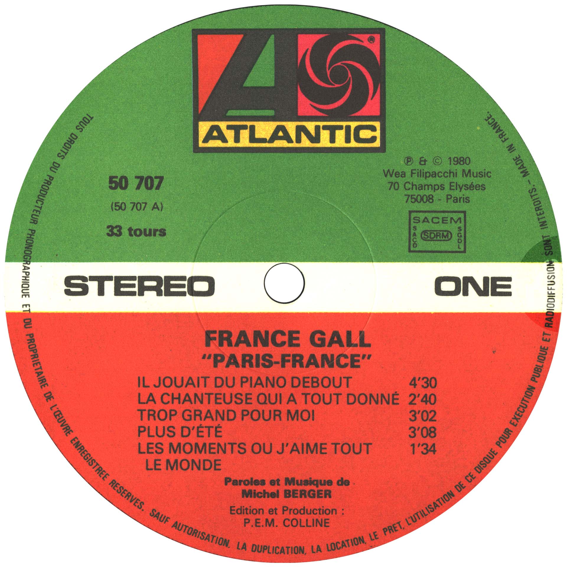 France Gall | 33 tours “Paris, France” | Pochette avec mention “Il jouait du piano debout”