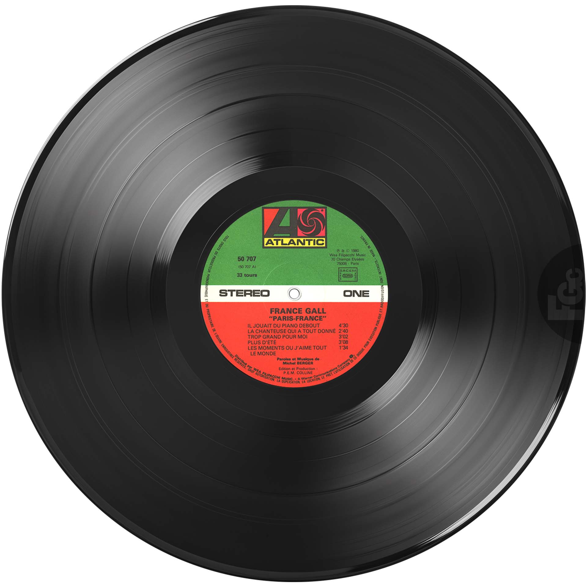 France Gall – 2ᵉ pressage du vinyle Paris, France (1980) avec mention imprimée – sous-pochette brillante, photo Michel Berger