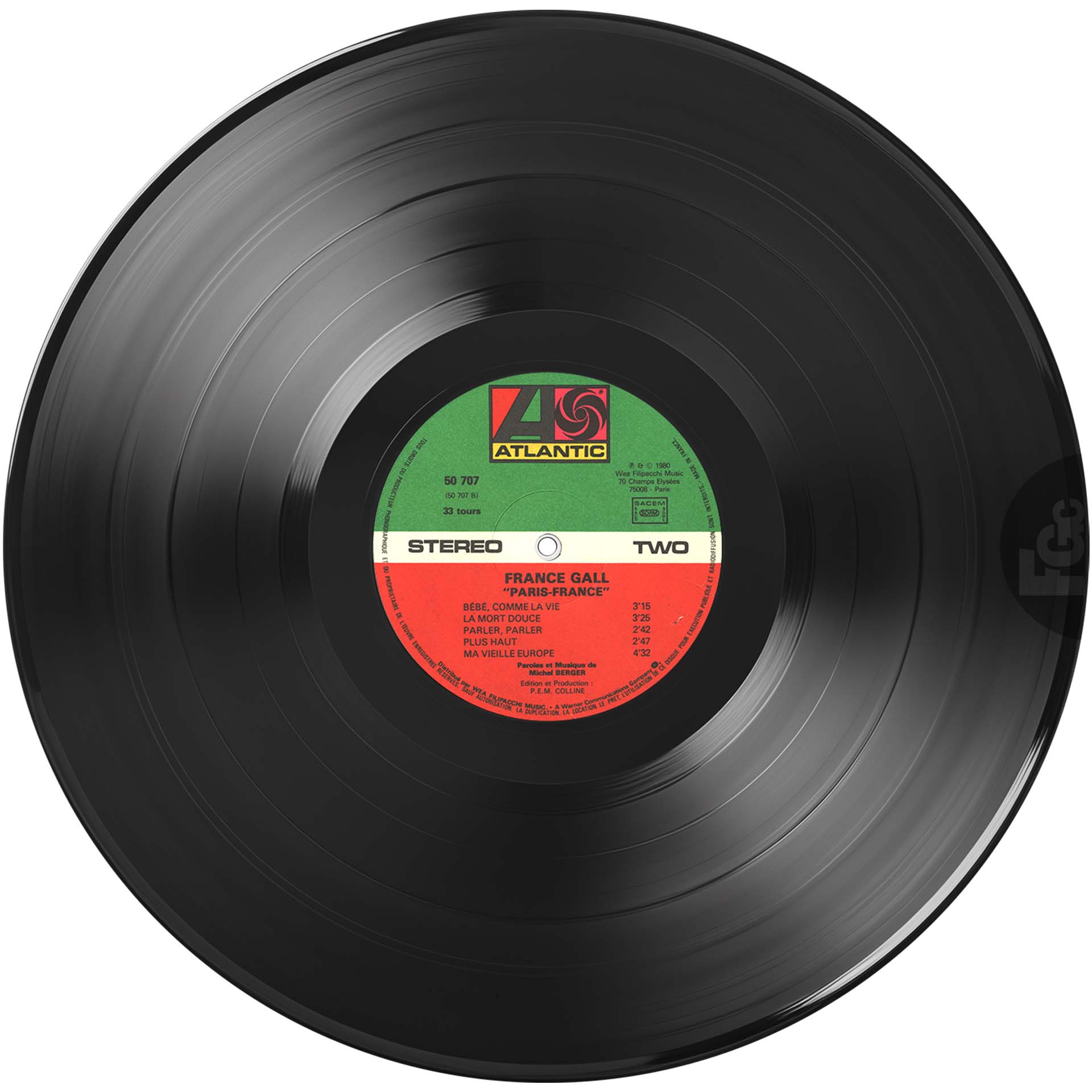 France Gall – 2ᵉ pressage du vinyle Paris, France (1980) avec mention imprimée – sous-pochette brillante, photo Michel Berger