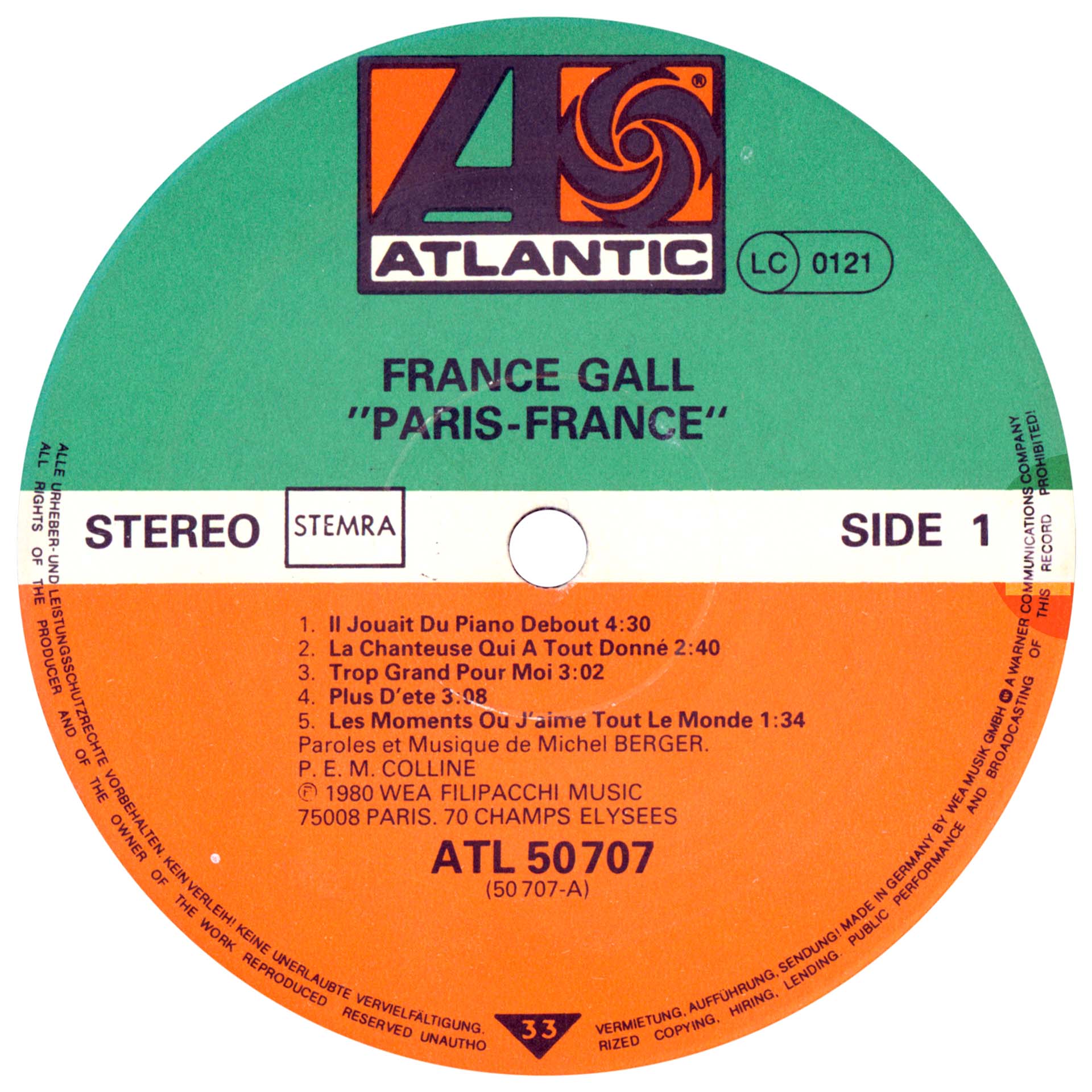 France Gall Paris, France 33 tours Pays-Bas 1980 avec sous-pochette.