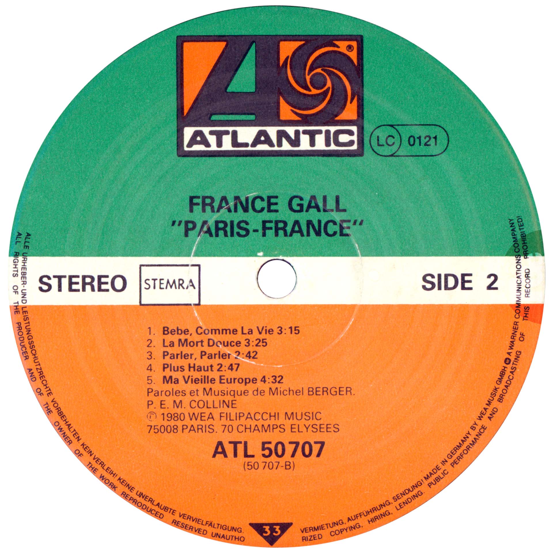 France Gall Paris, France 33 tours Pays-Bas 1980 avec sous-pochette.