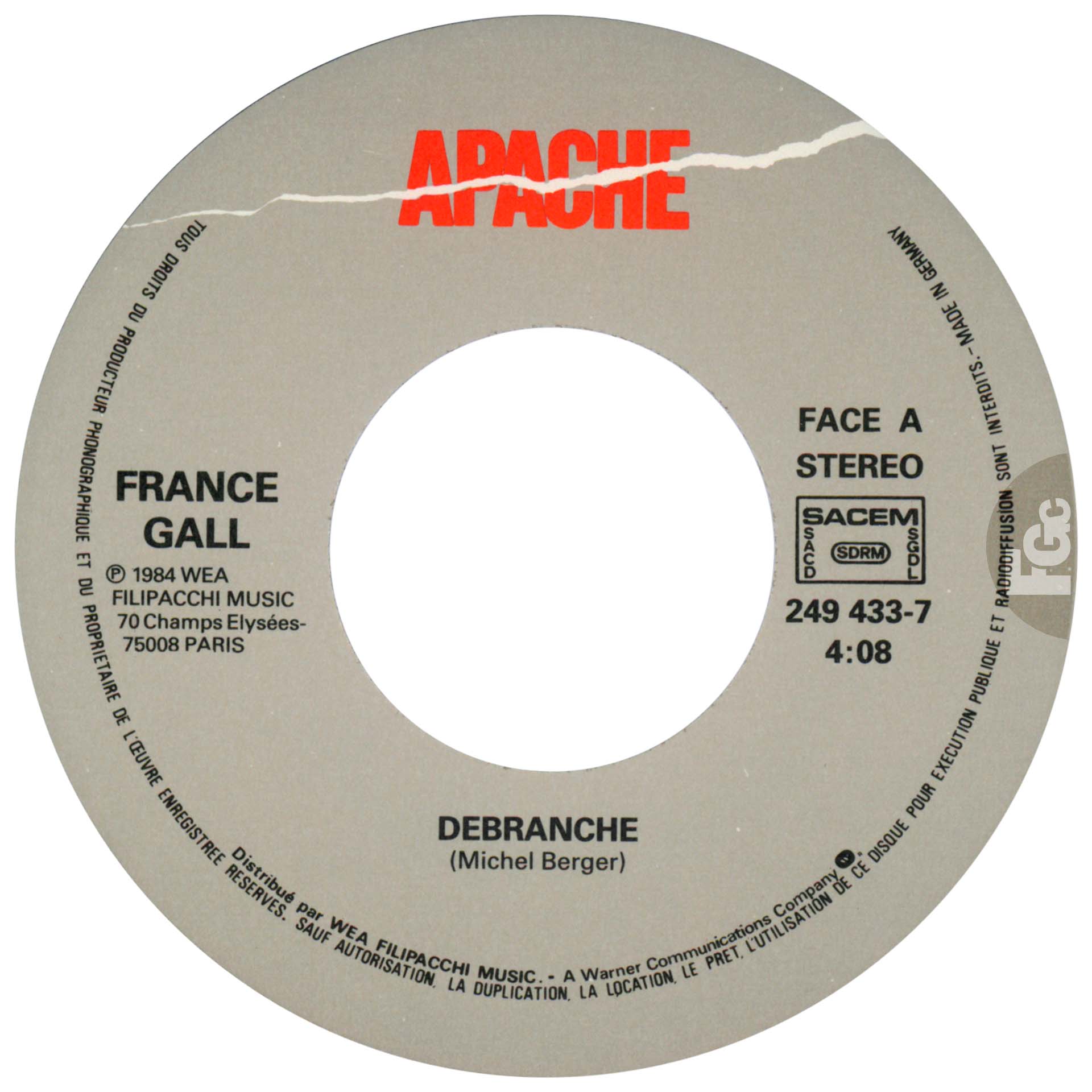 France Gall Débranche 45 tours Allemagne avril 1984.