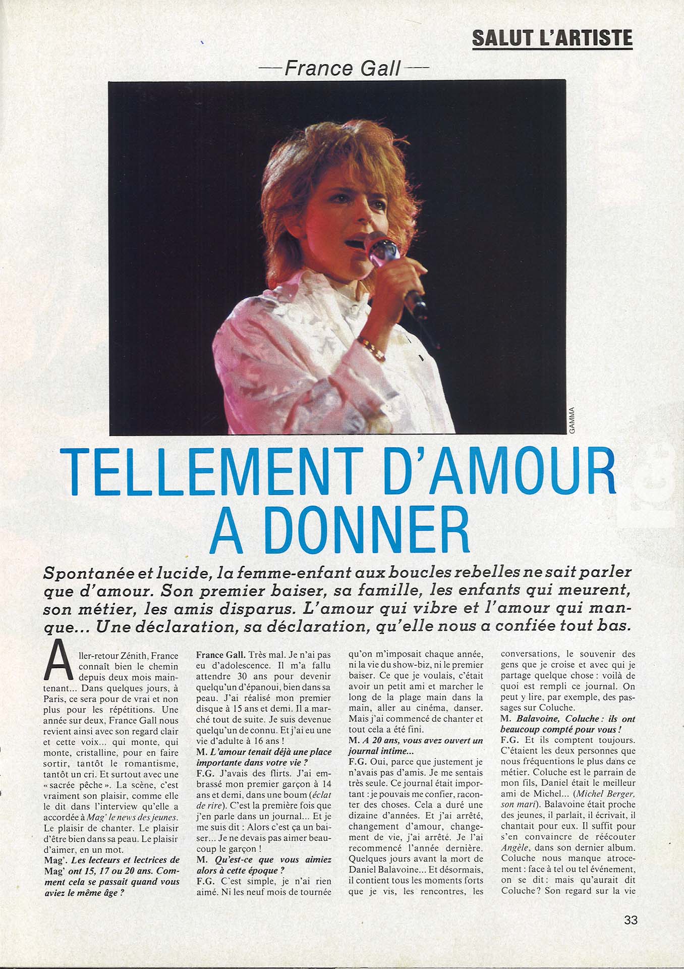 France Gall interview Mag’ octobre 1987 article presse.