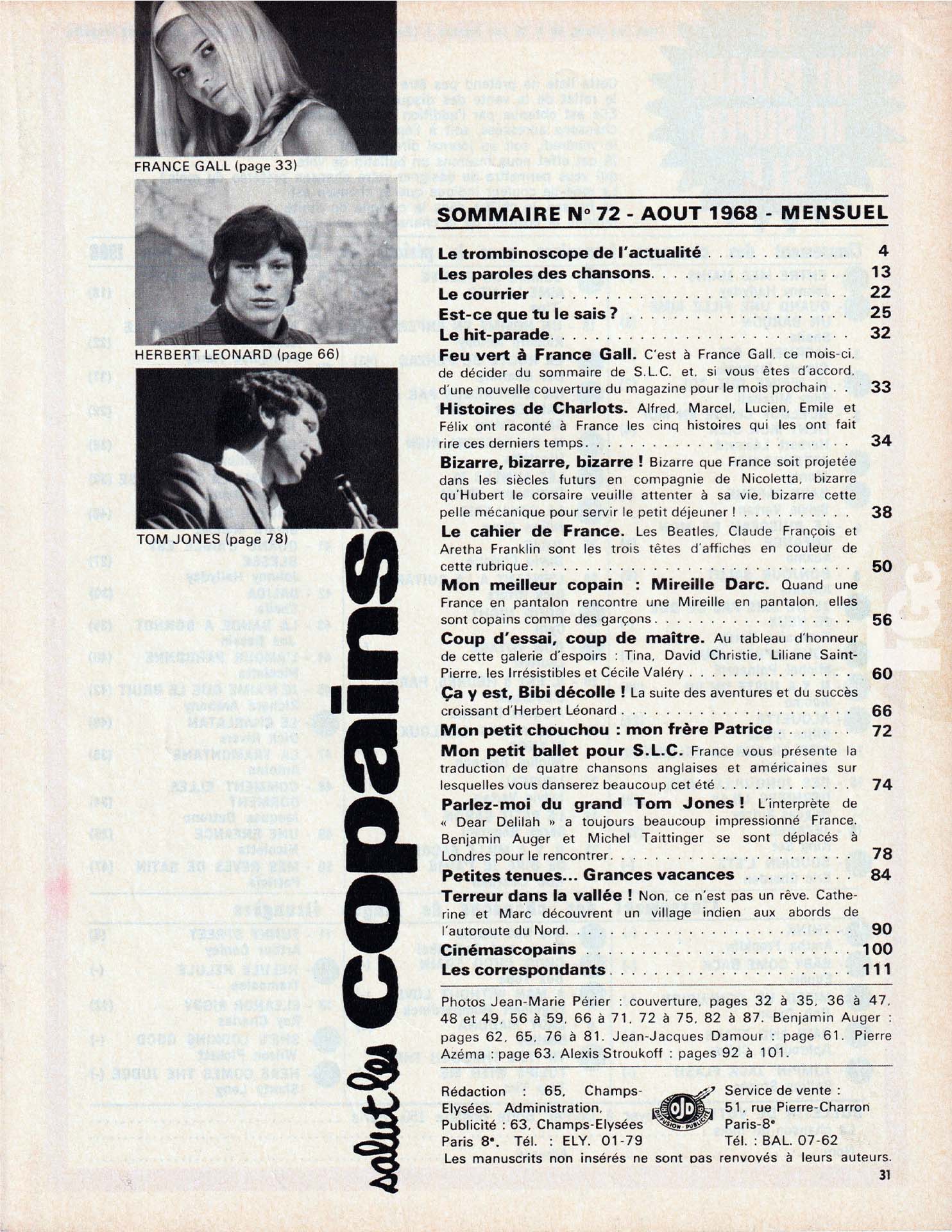 France Gall Salut les copains août 1968 Jean Marie Perier