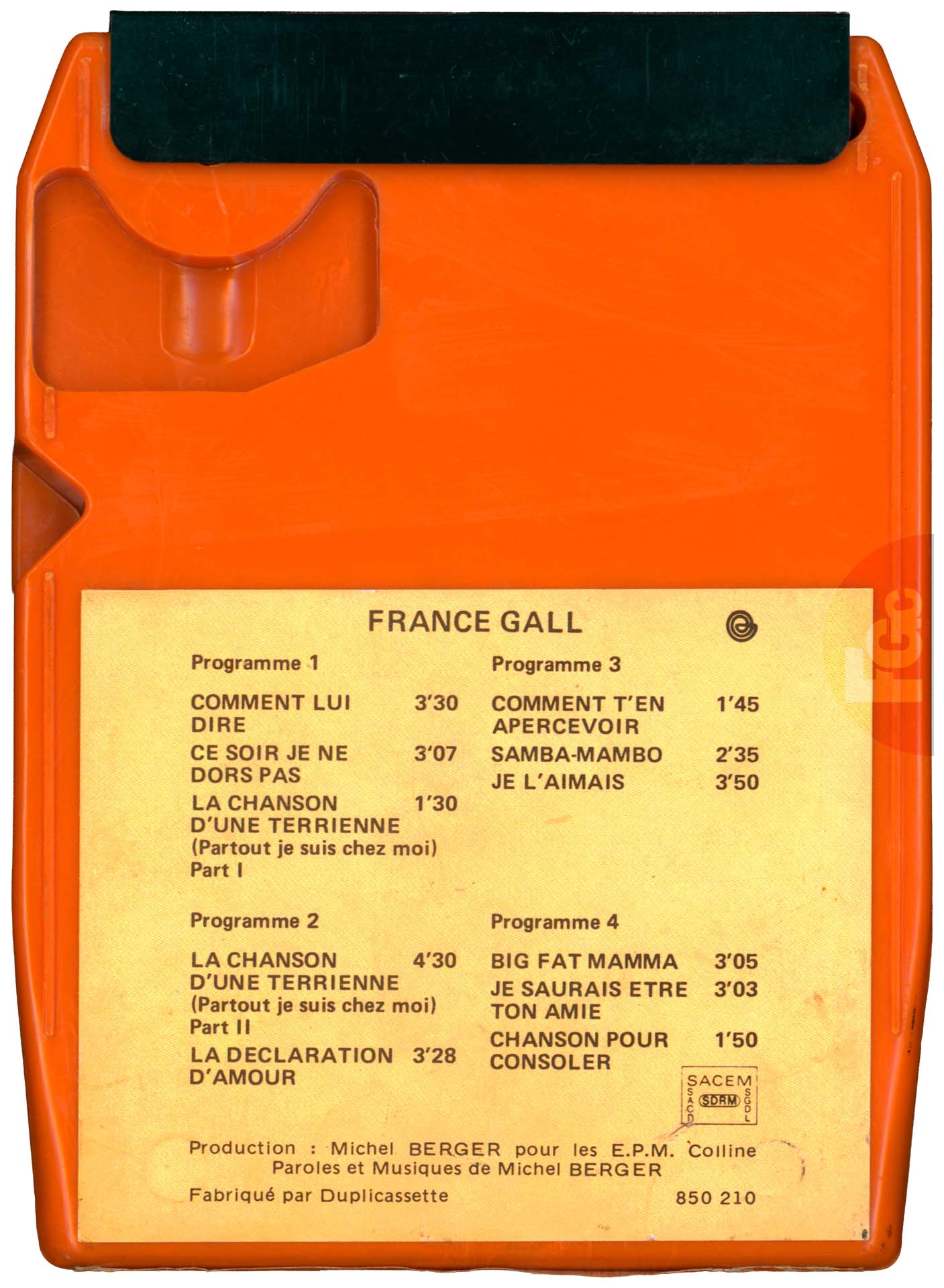 France Gall cartouche 8 pistes Stereo 8 Canada 1976.