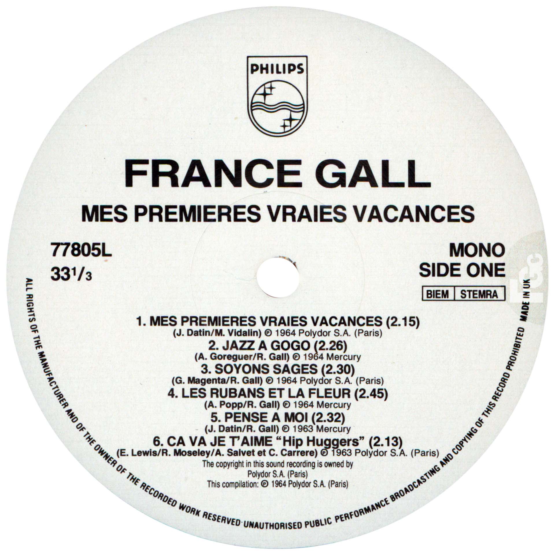 France Gall n°2 Mes premières vraies vacances LP UK 1990.