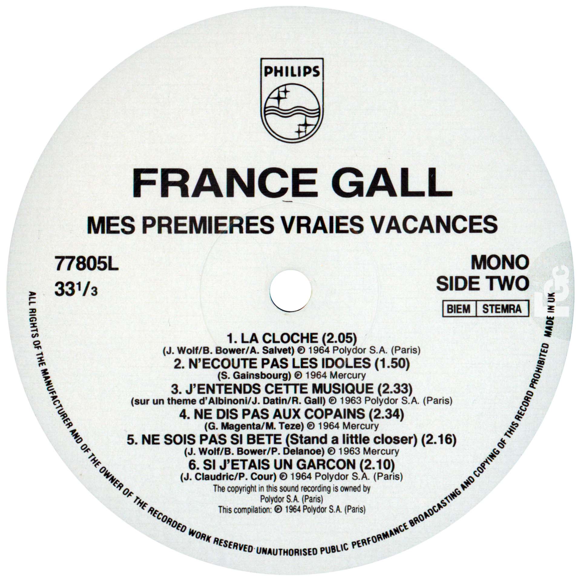 France Gall n°2 Mes premières vraies vacances LP UK 1990.