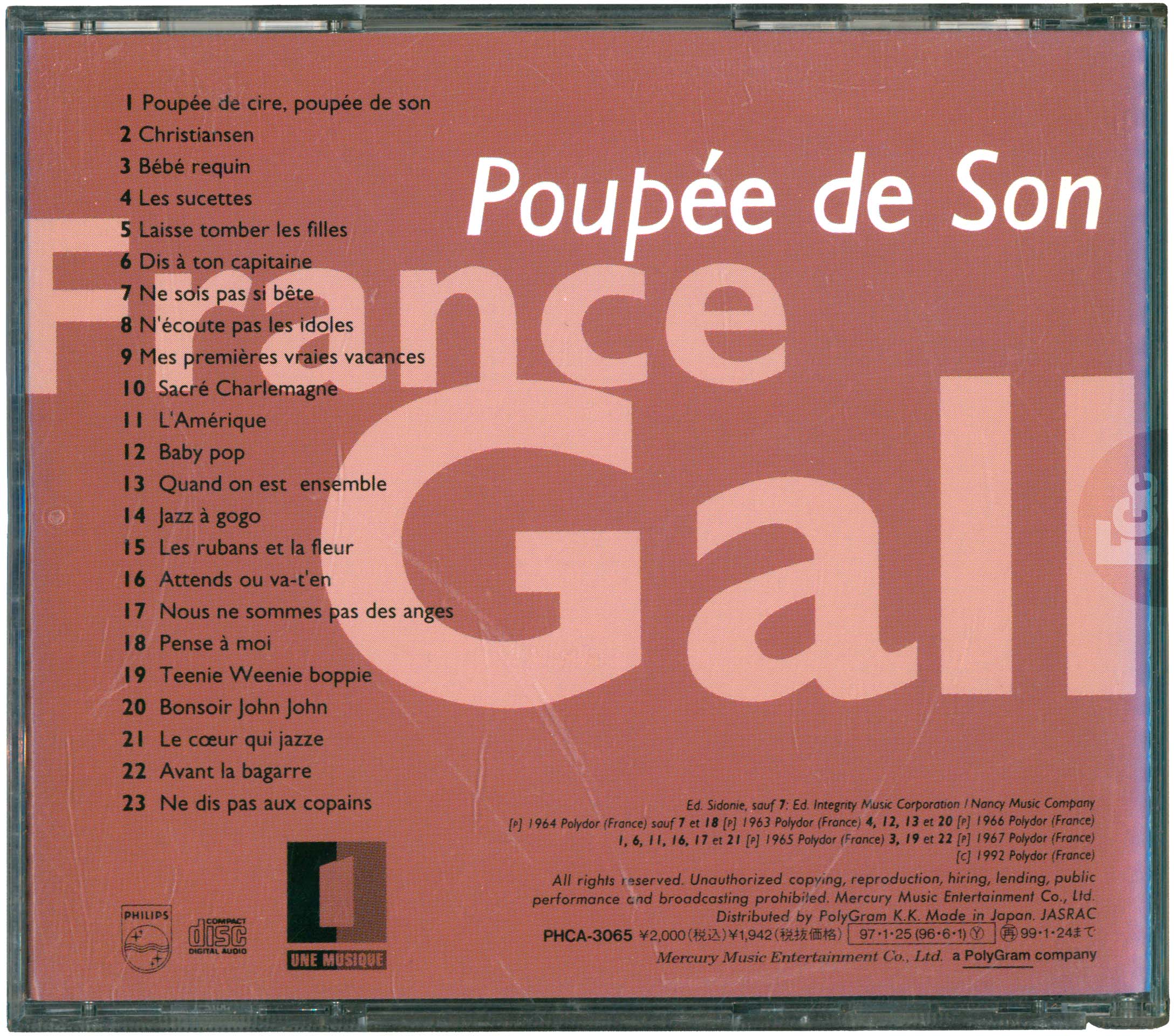 France Gall Poupée de son CD Japon 1997 OBI compilation.