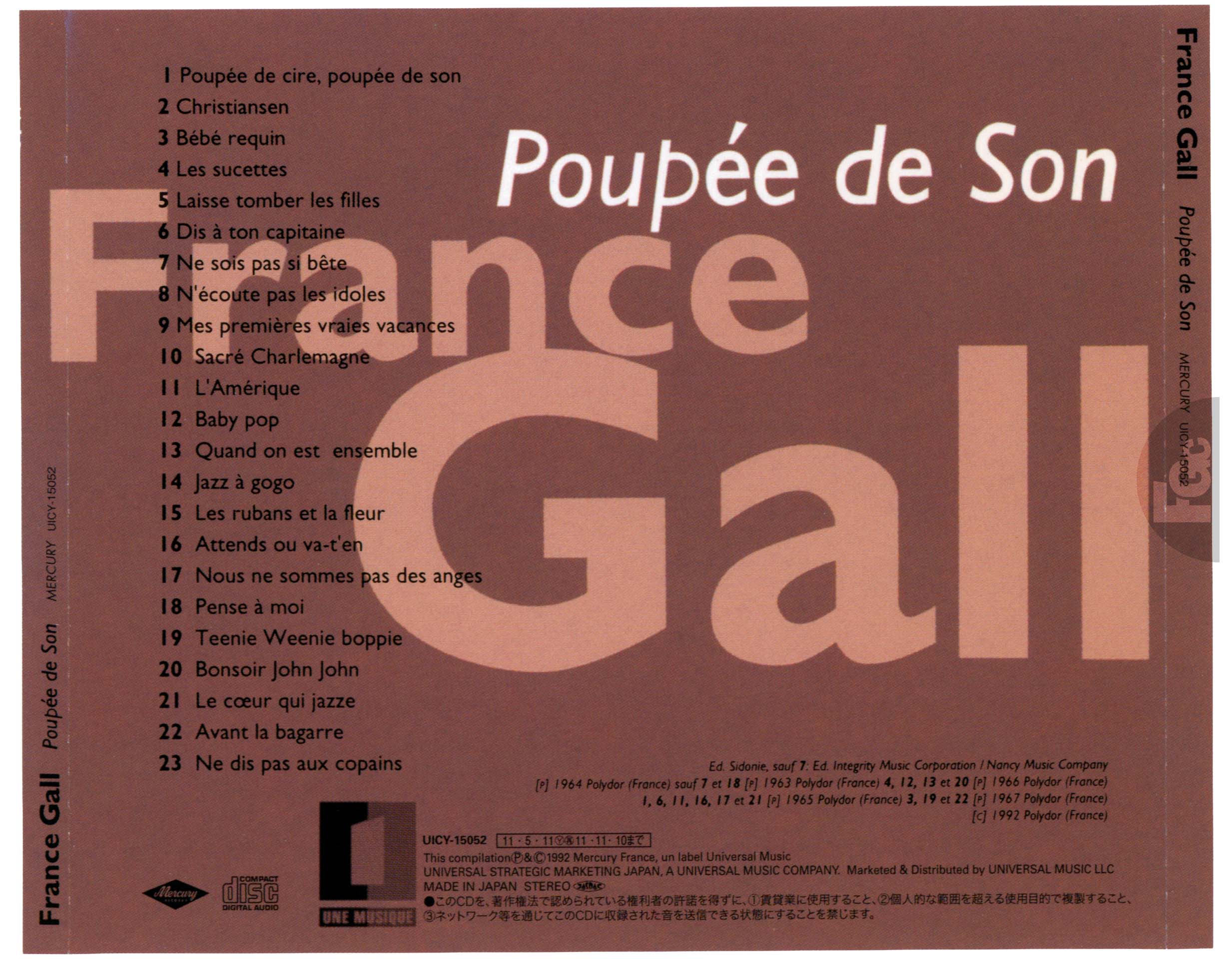 France Gall Poupée de son CD Japon 2011 OBI compilation.