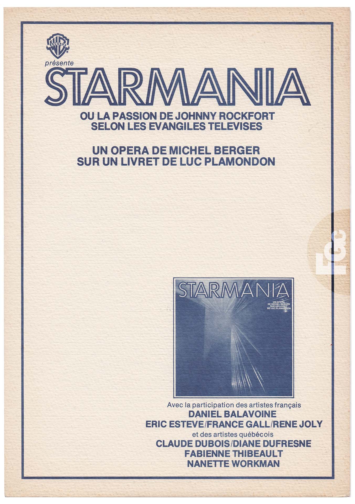 Starmania promo 0196 Allemagne 33 tours 1978.