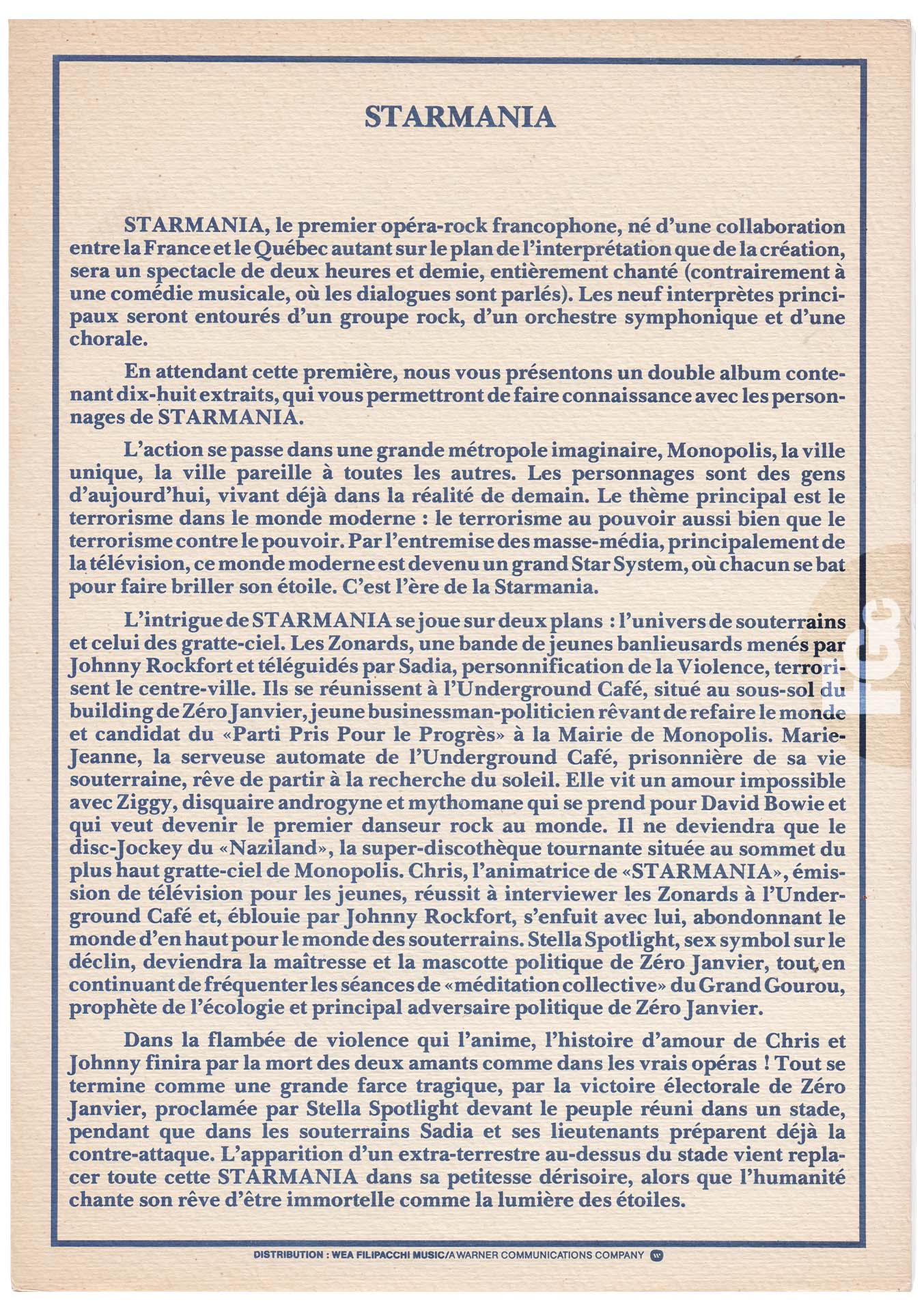 Starmania promo 0196 Allemagne 33 tours 1978.