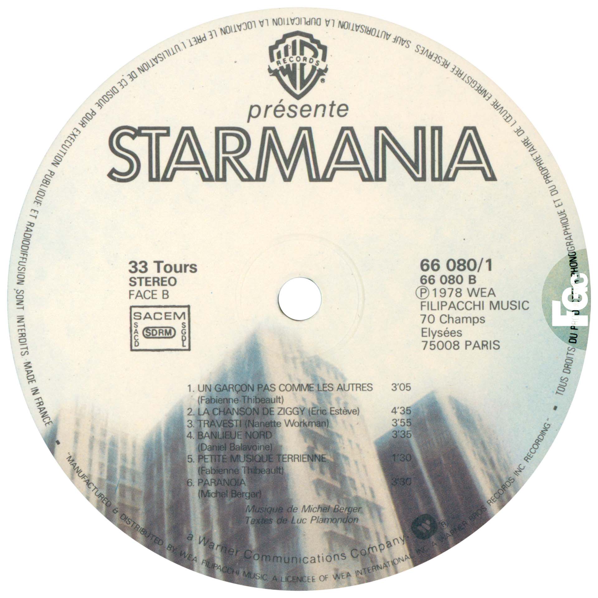 Starmania promo 0858 France 33 tours 1978.