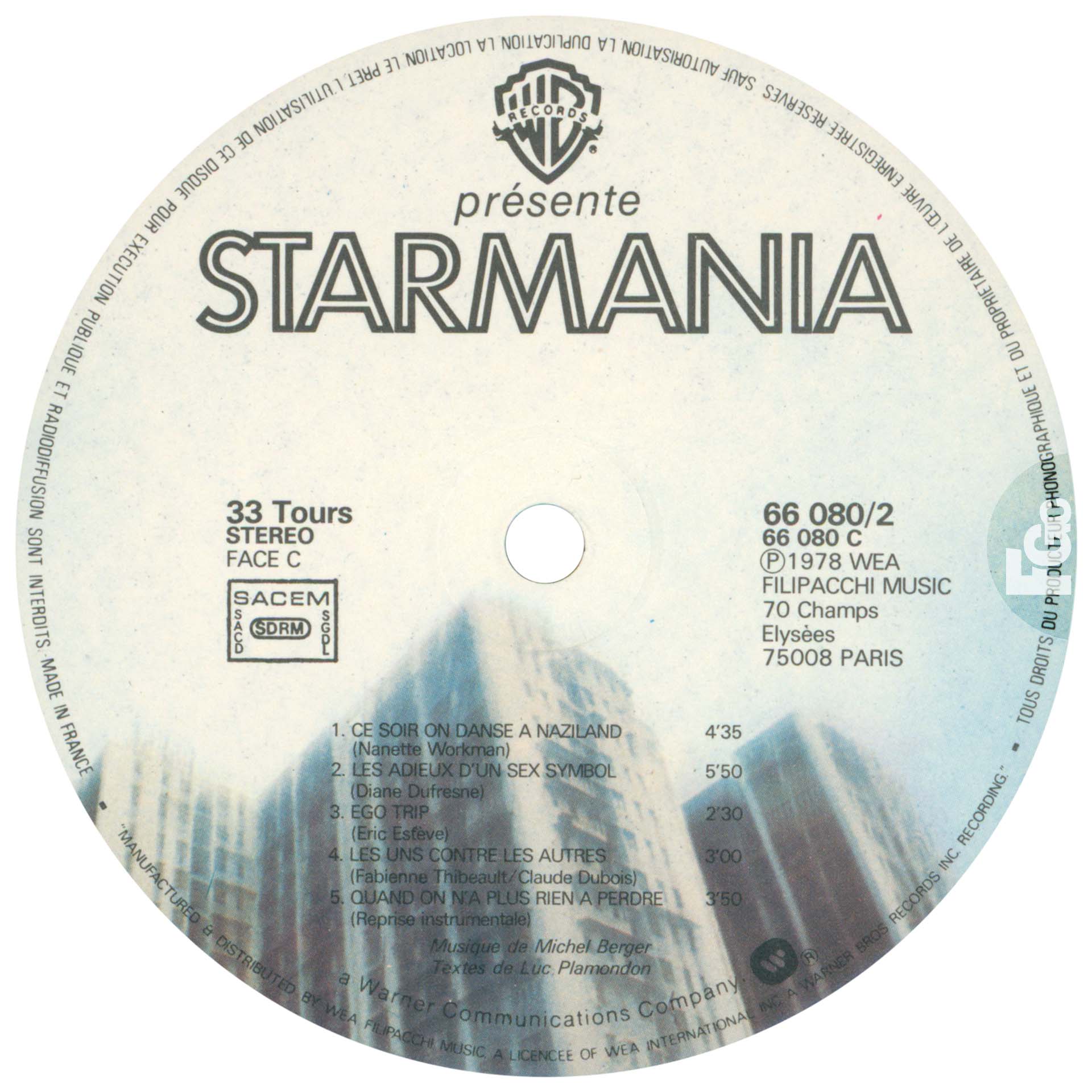 Starmania promo 0858 France 33 tours 1978.