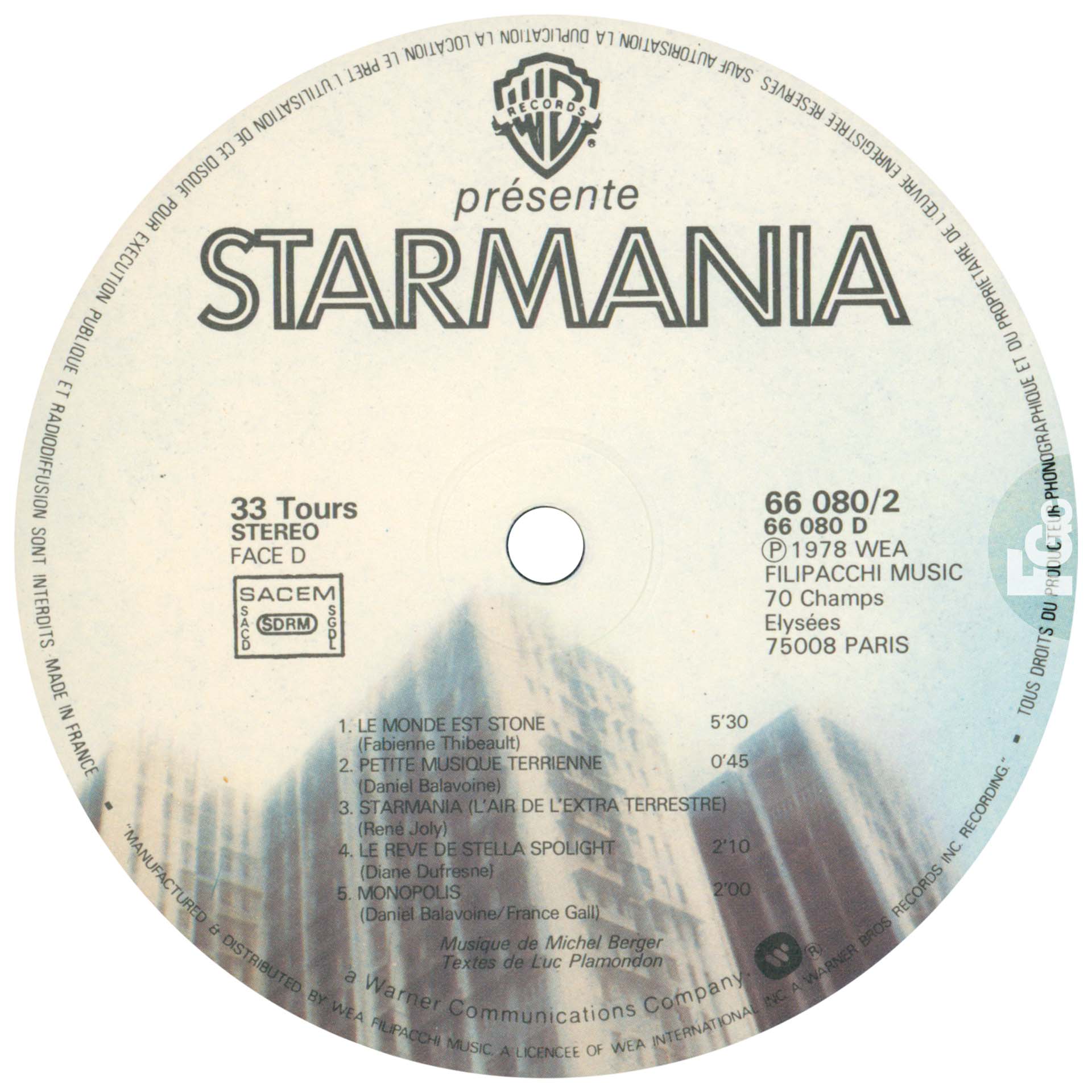 Starmania promo 0858 France 33 tours 1978.