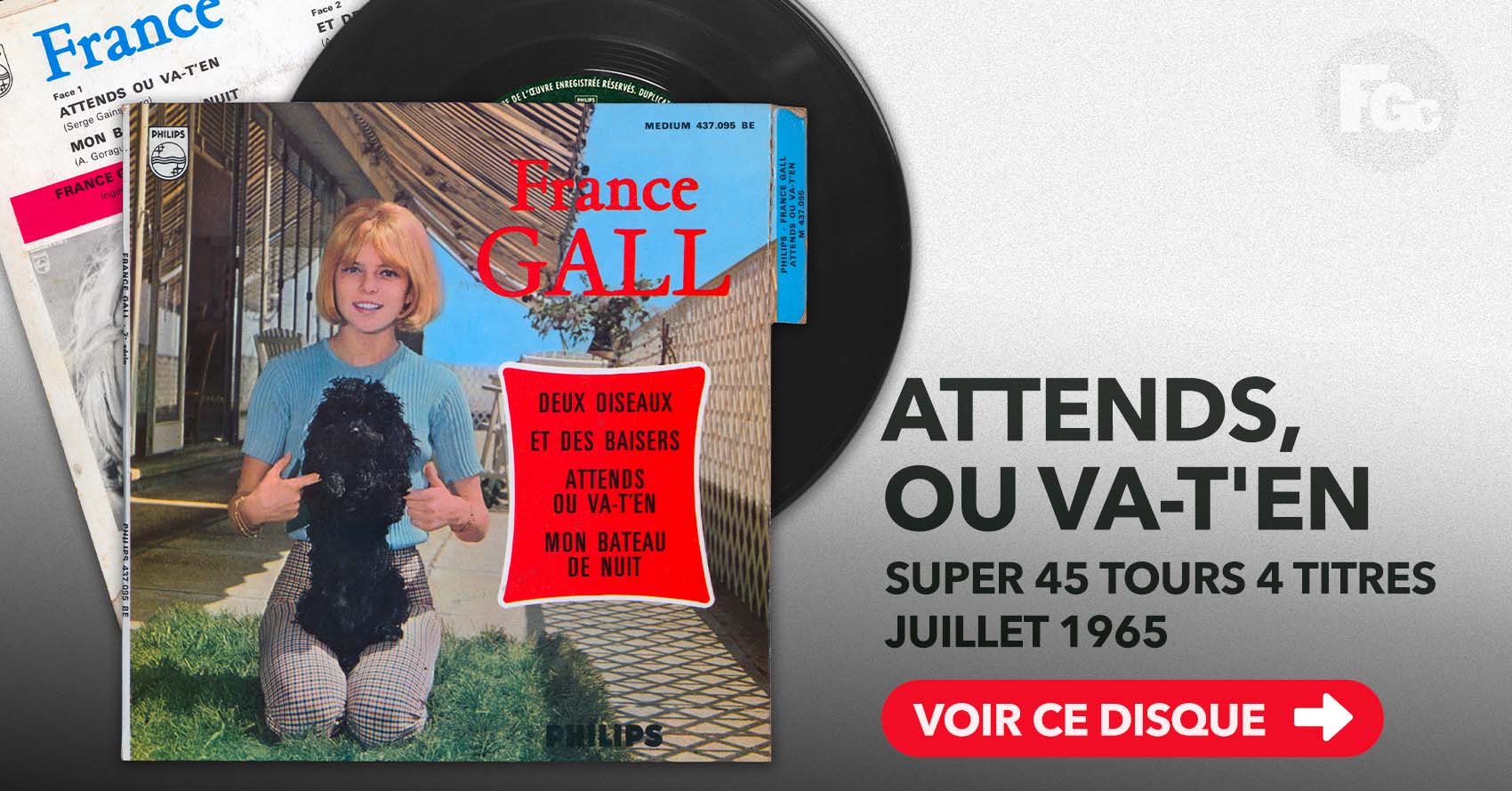 EP Attends ou va-t'en France Gall Philips 437.095 BE 1965 avec languette disquaire