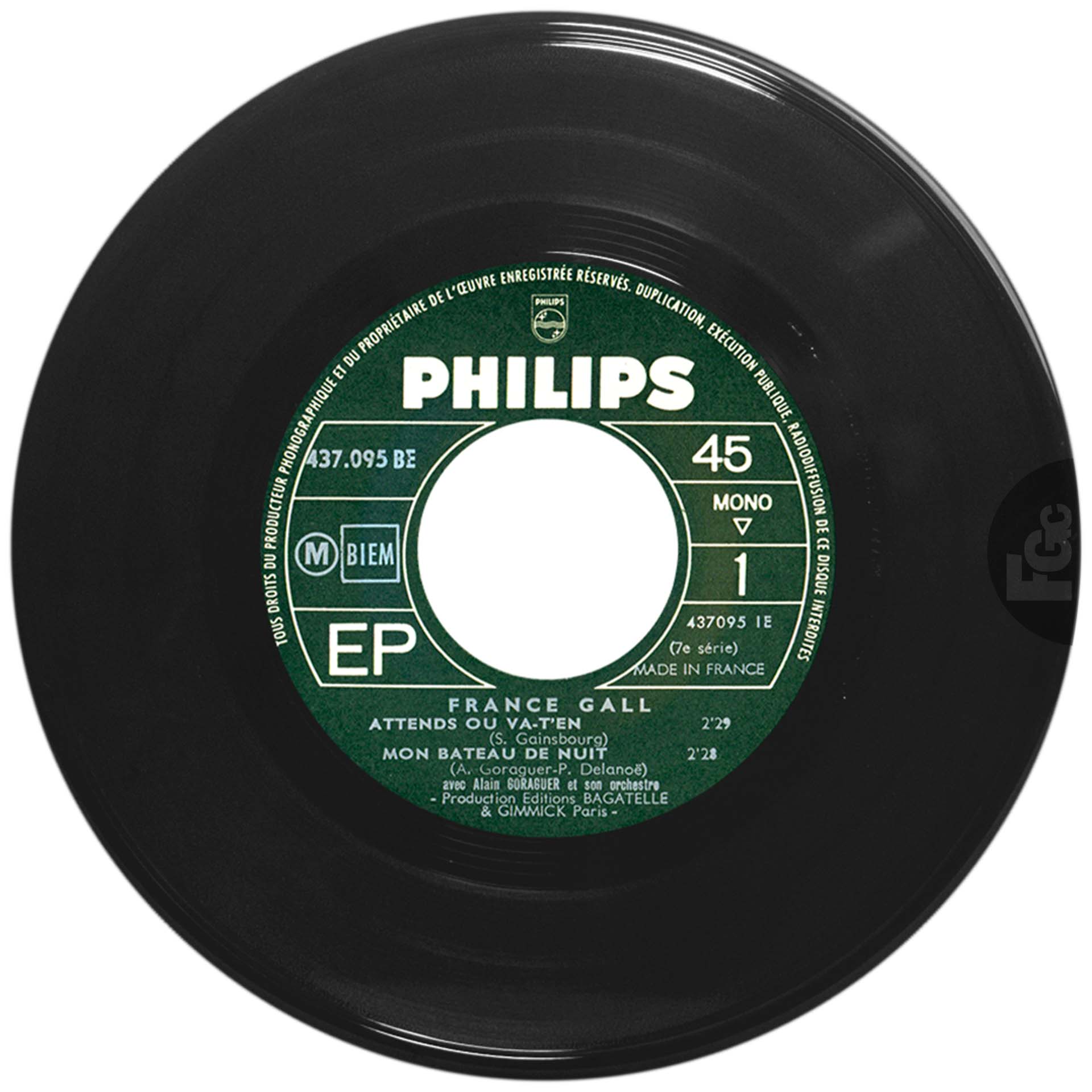 EP Attends ou va-t'en France Gall Philips 437.095 BE 1965 avec languette disquaire