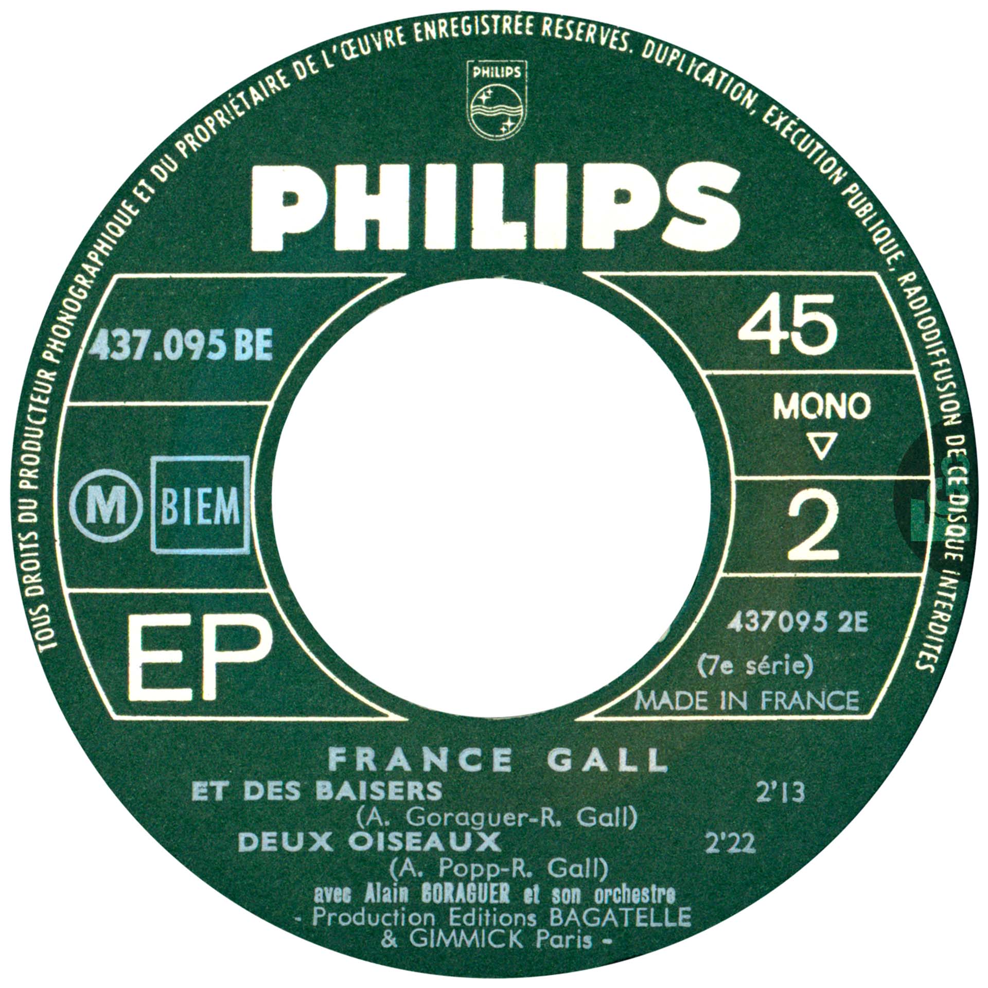 EP Attends ou va-t'en France Gall Philips 437.095 BE 1965 avec languette disquaire