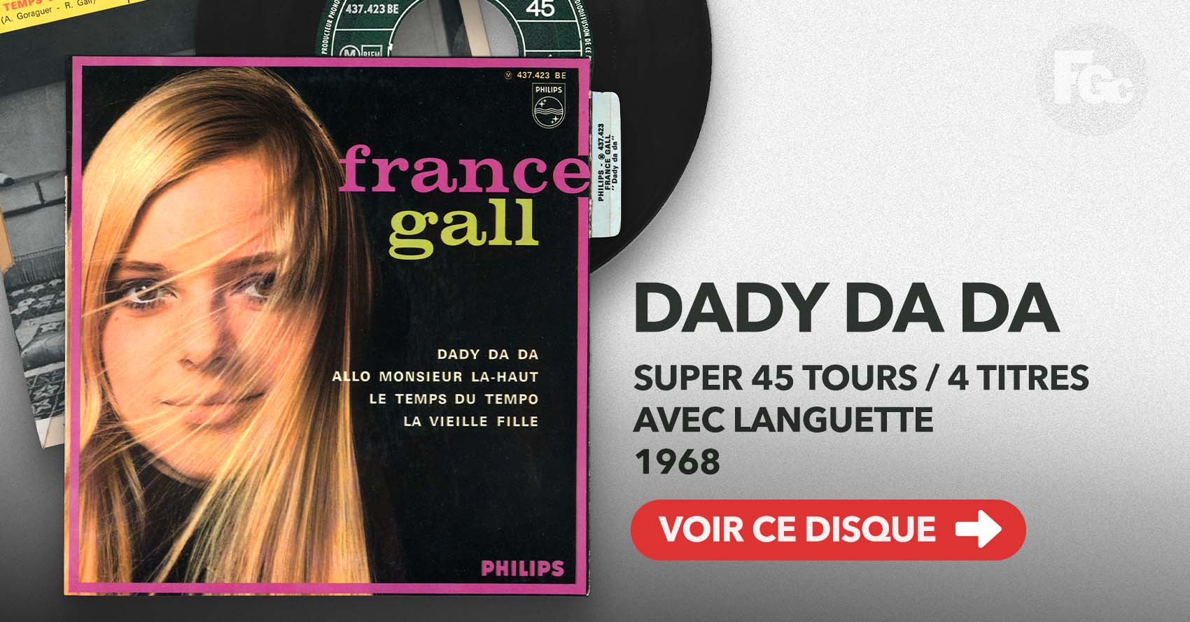 EP -Dady da da- France Gall Philips 437.423 BE 1968 avec languette disquaire