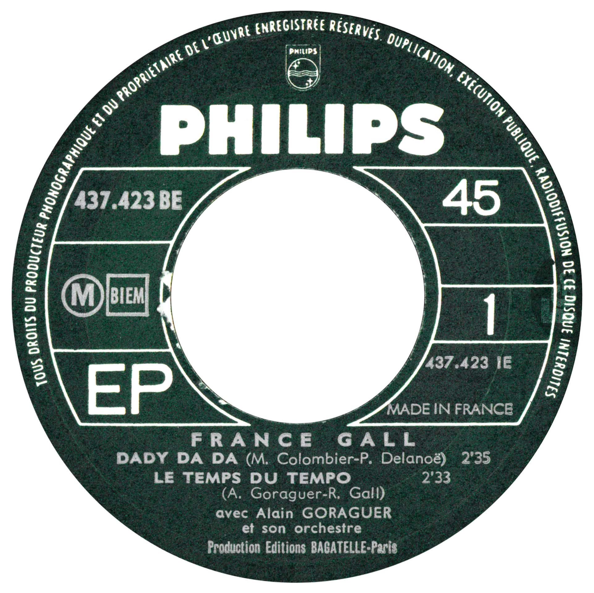 EP -Dady da da- France Gall Philips 437.423 BE 1968 avec languette disquaire
