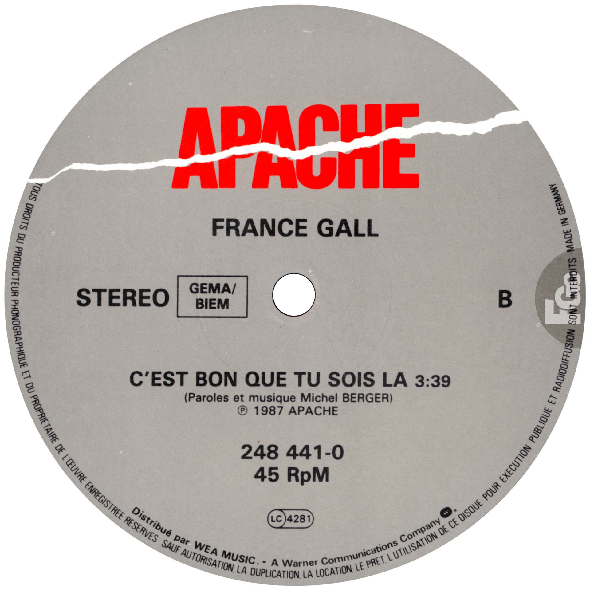 Maxi 45 tours Babacar France Gall Apache 248 441 0 1987 Allemagne extended
