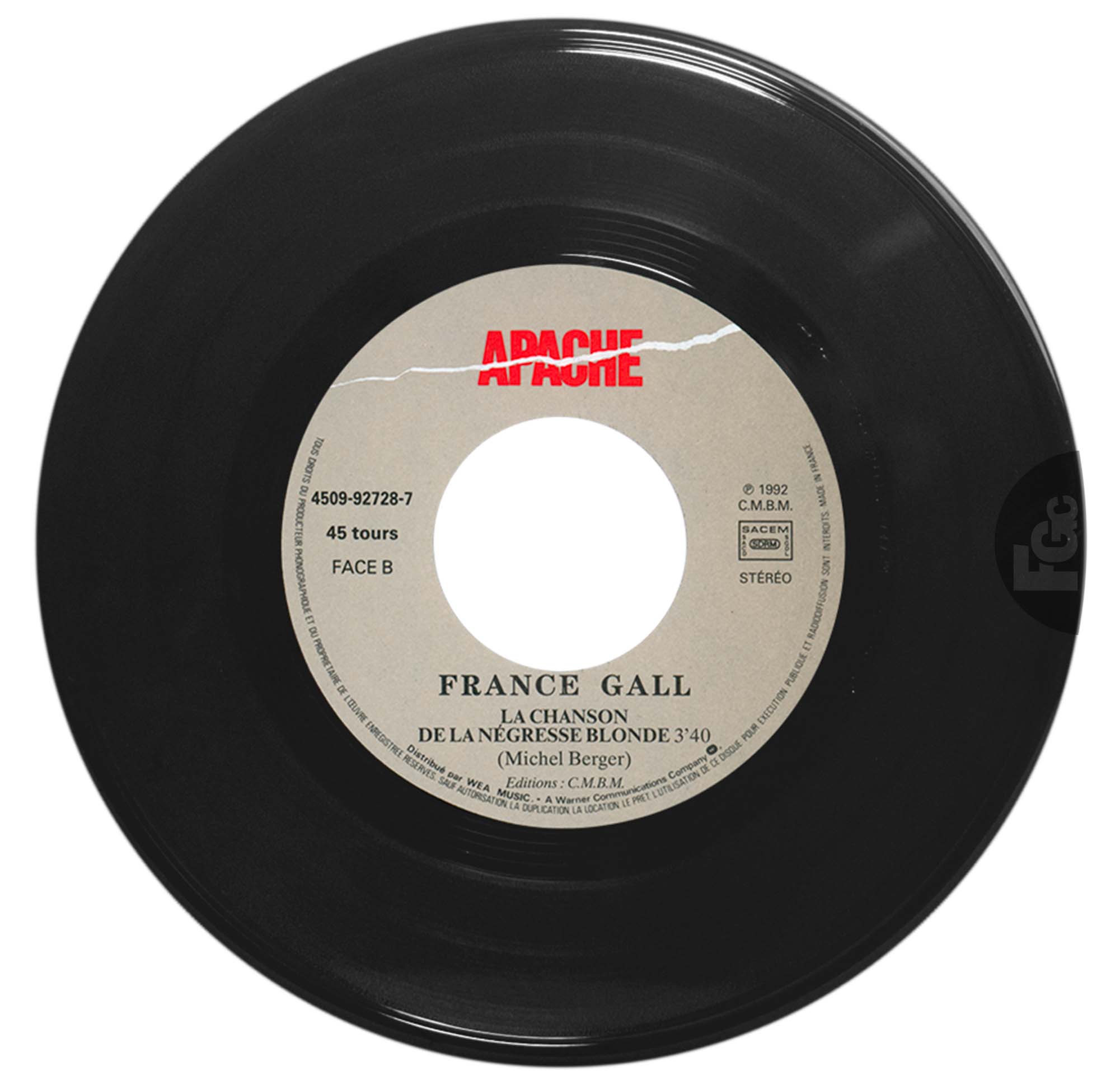 45 tours promo Mademoiselle Chang France Gall Apache 4509-92728-7 1993 pochette blanche