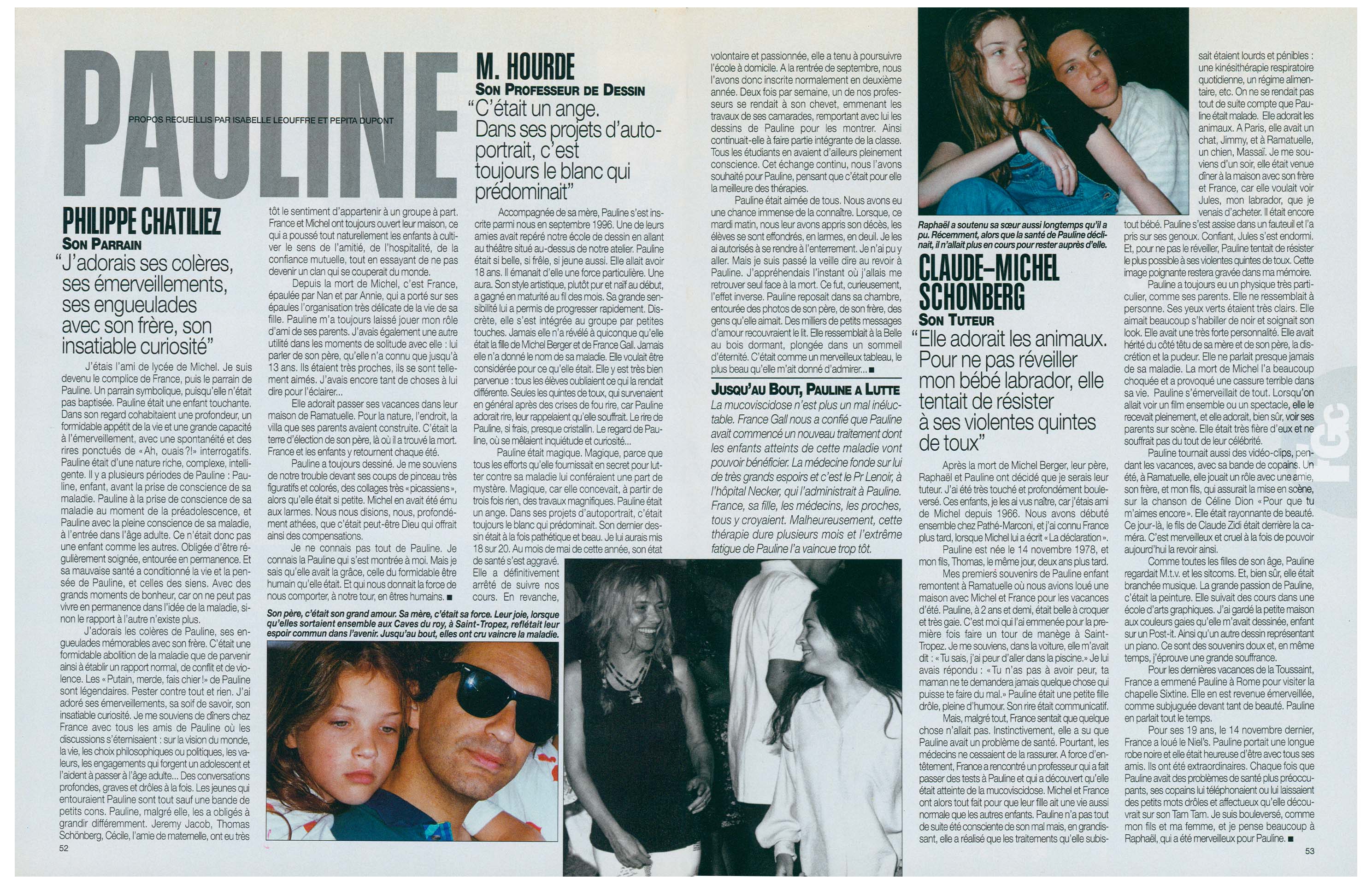 Article Paris Match 1997, France Gall et Pauline