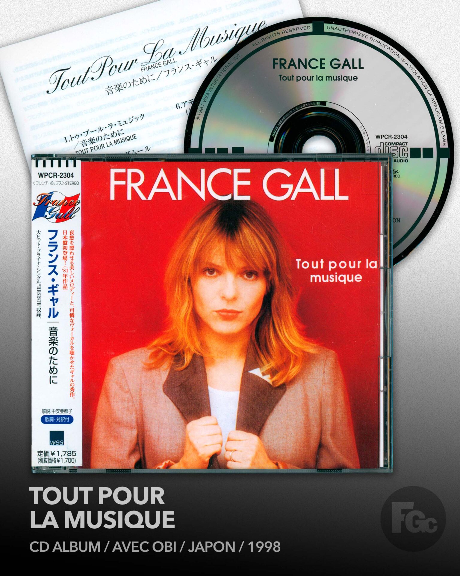 CD Tout pour la musique France Gall Warner Japan WPCR-2304 1998 avec OBI