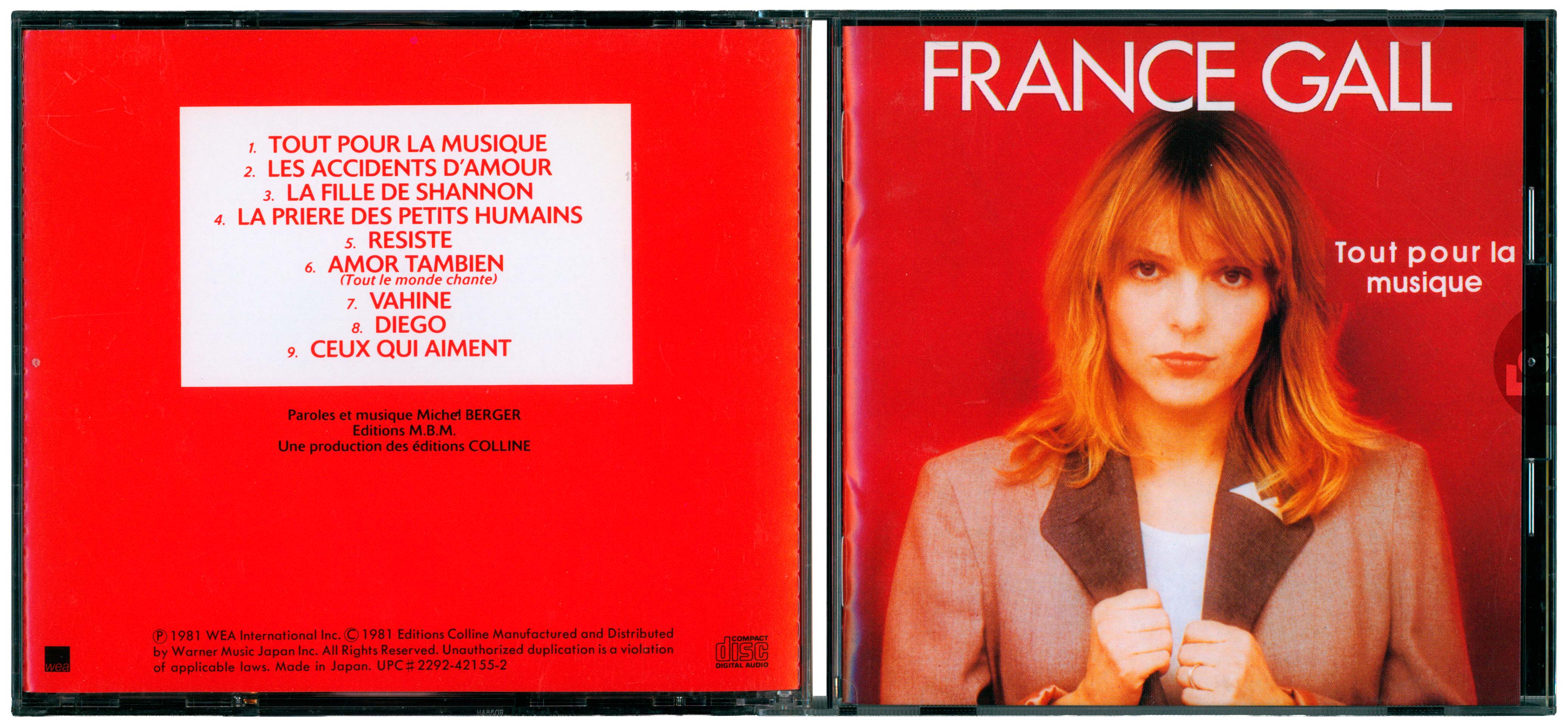 CD Tout pour la musique France Gall Warner Japan WPCR-2304 1998 avec OBI
