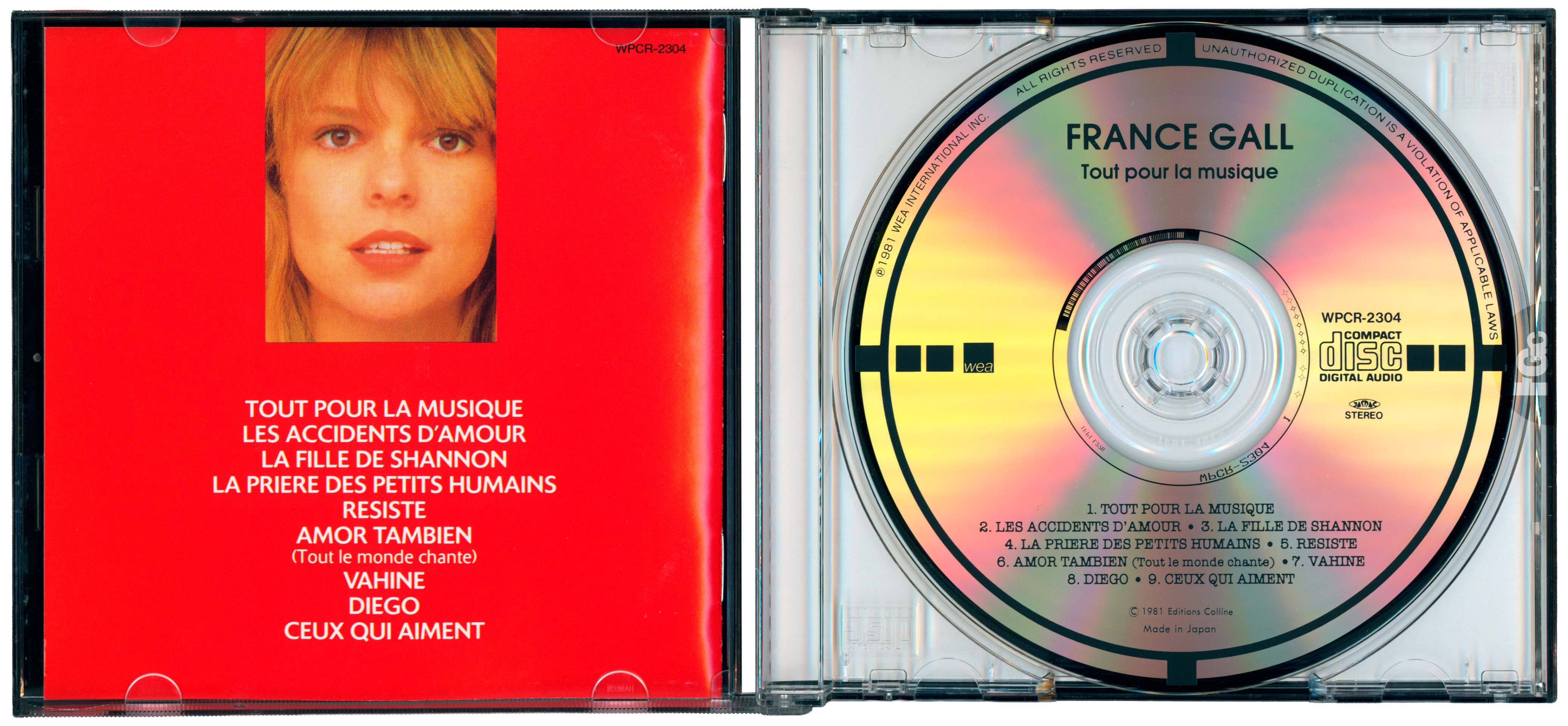 CD Tout pour la musique France Gall Warner Japan WPCR-2304 1998 avec OBI