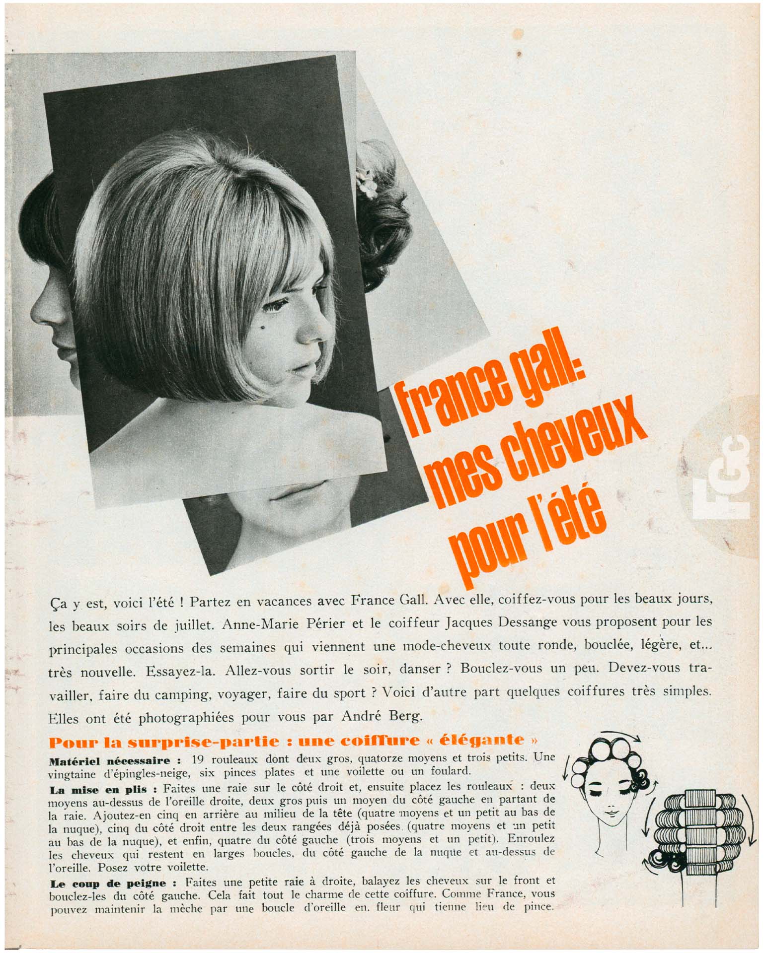 Article Mademoiselle âge tendre 1965, France Gall coiffures été