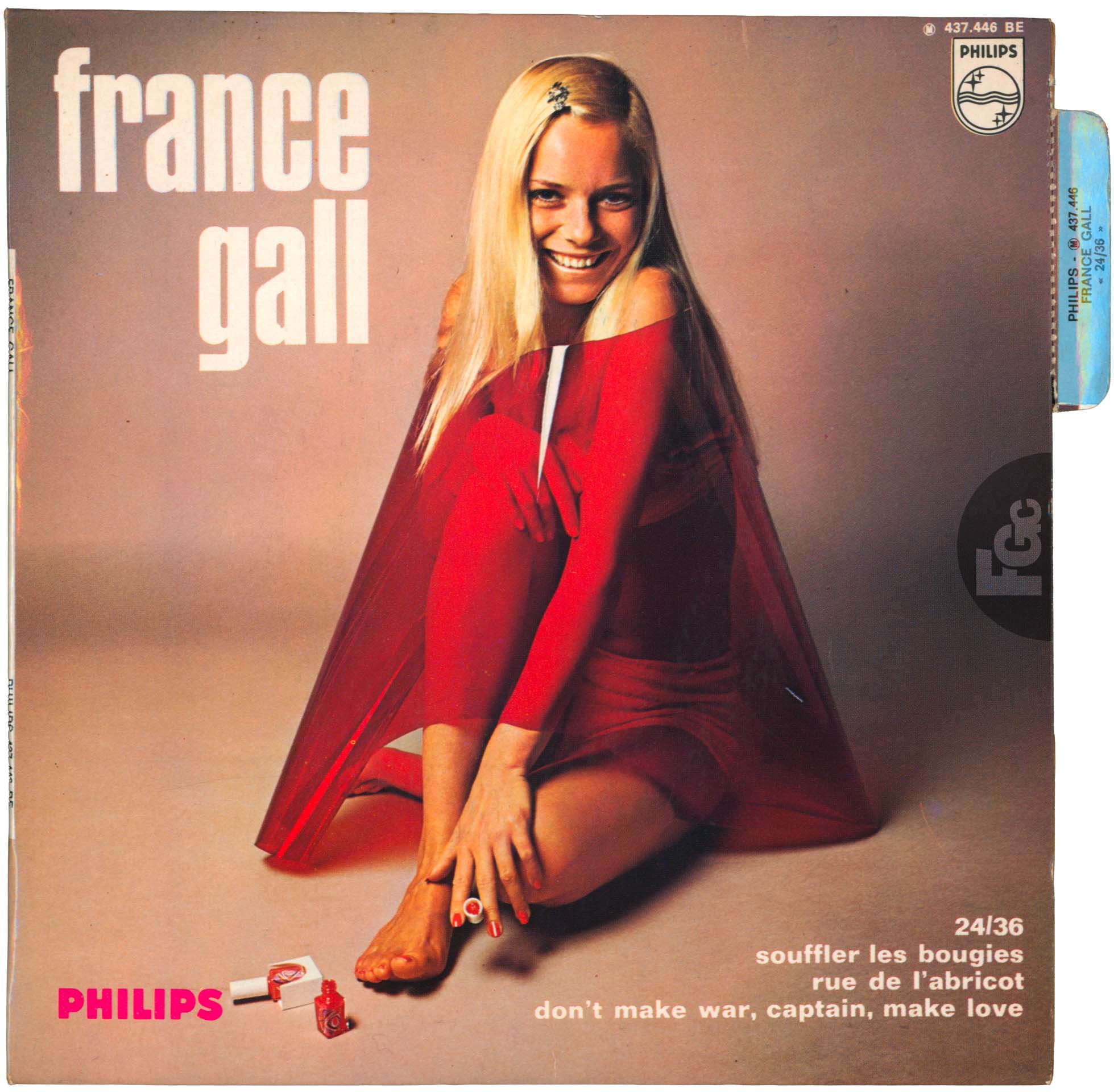EP 24/36 France Gall Philips 437.446 BE 1968 languette disquaire