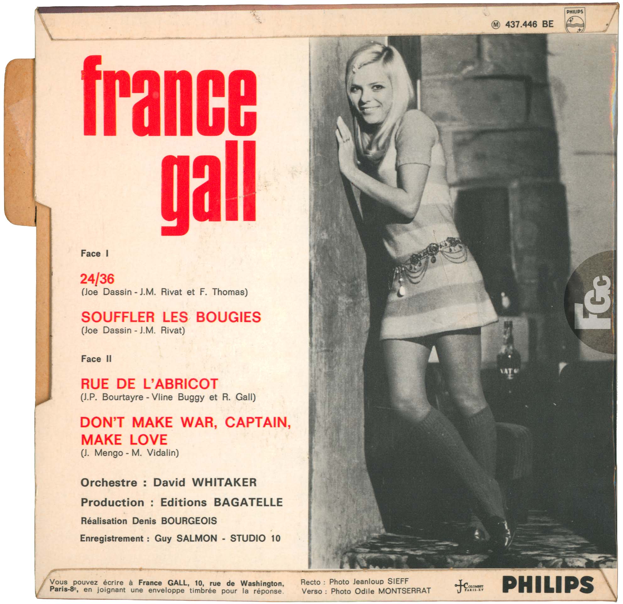 EP 24/36 France Gall Philips 437.446 BE 1968 languette disquaire