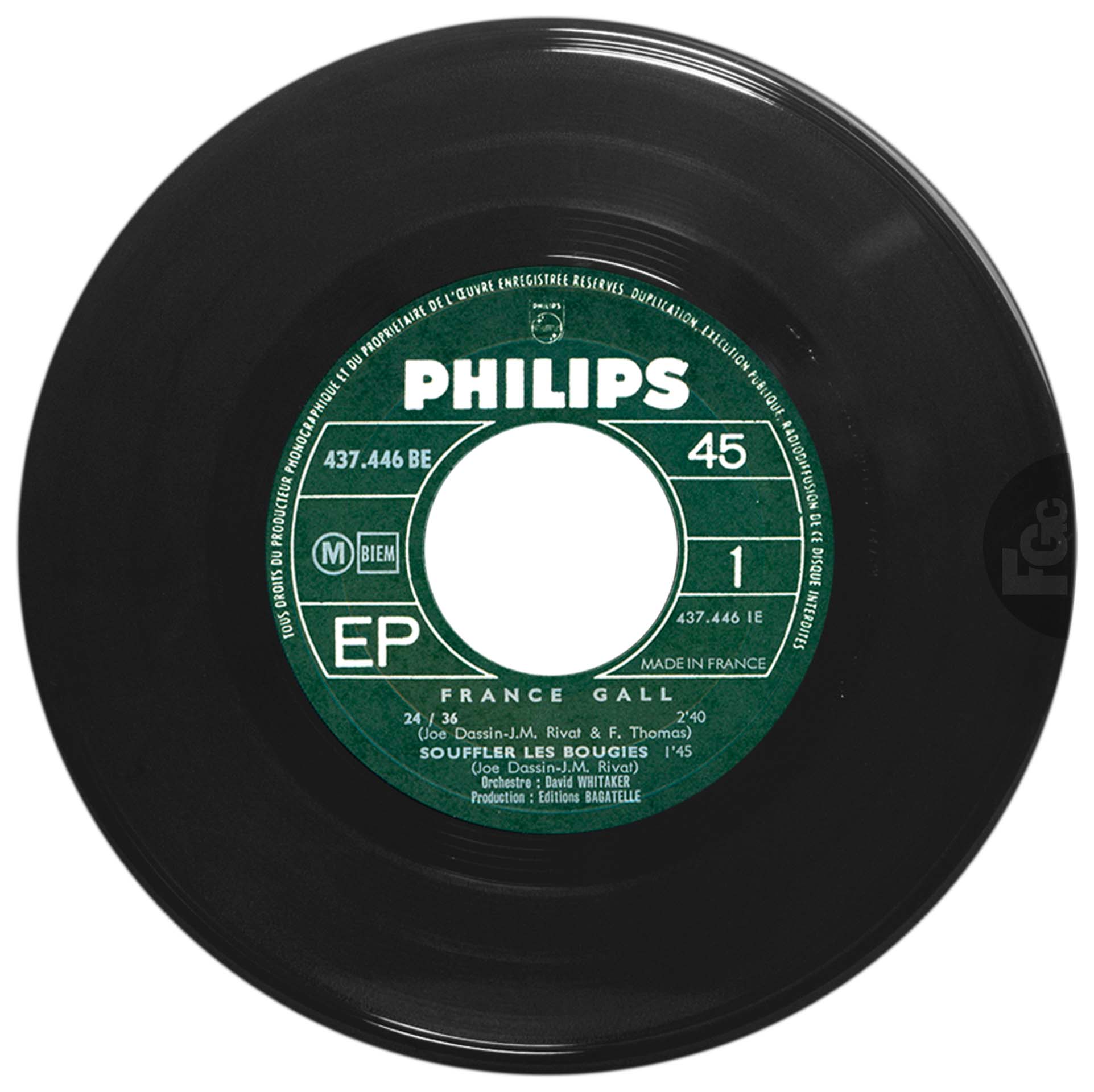 EP 24/36 France Gall Philips 437.446 BE 1968 languette disquaire