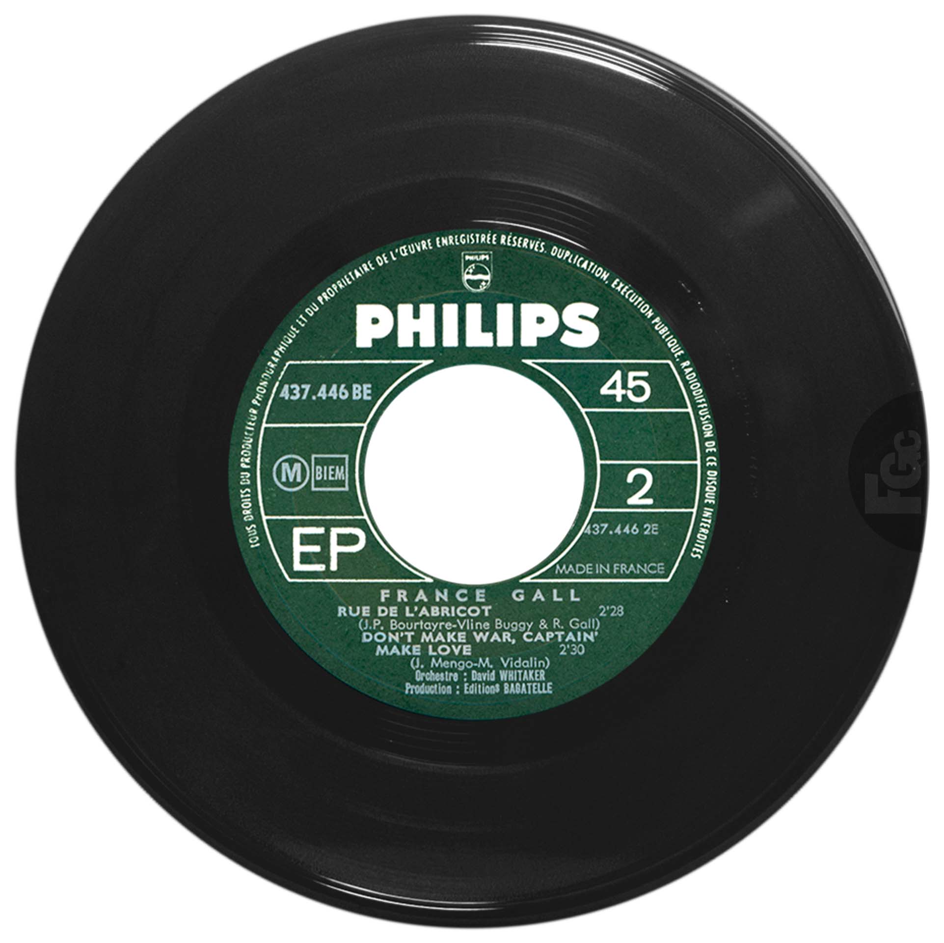 EP 24/36 France Gall Philips 437.446 BE 1968 languette disquaire