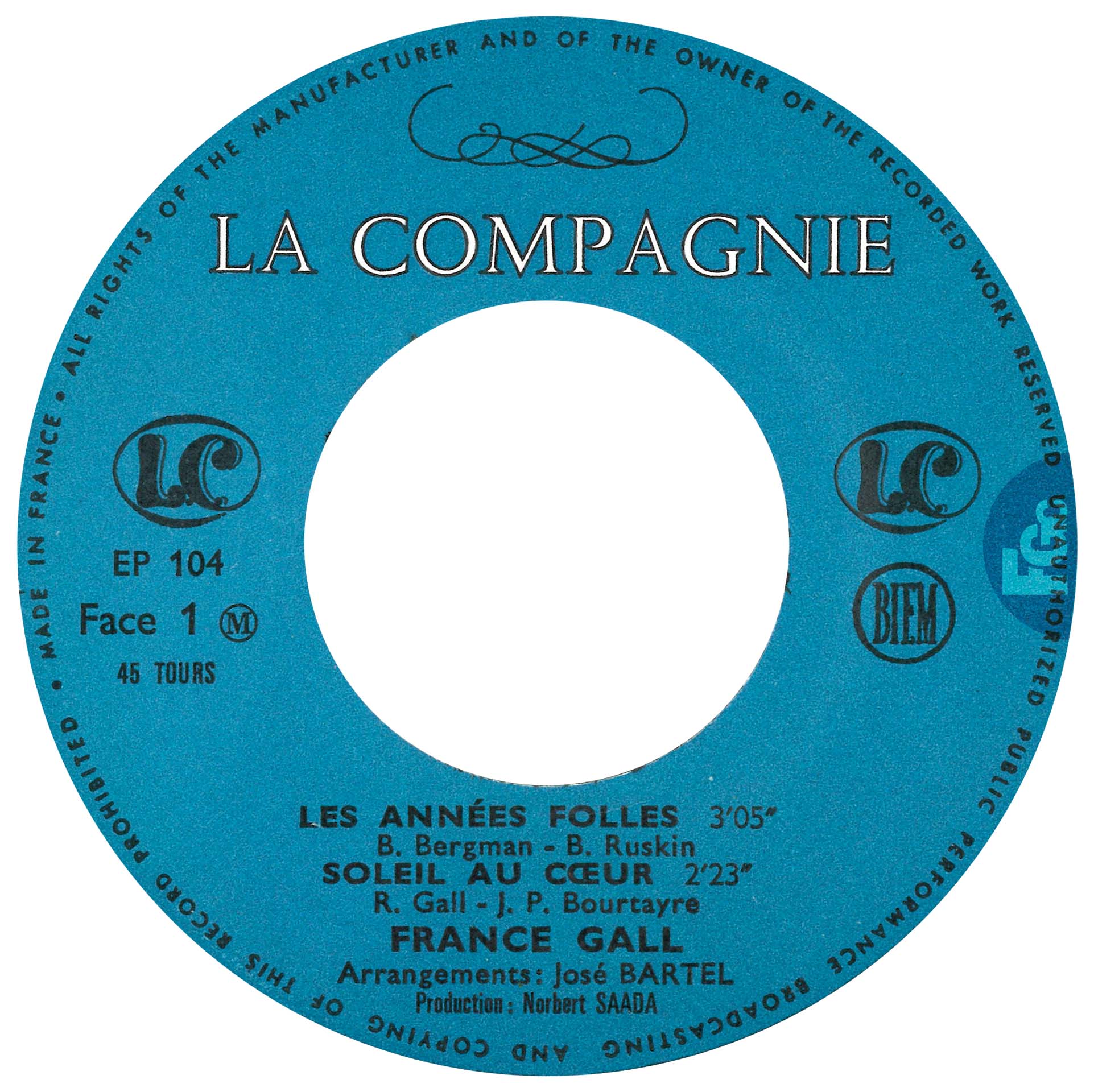 EP Les années folles France Gall La Compagnie EP 104 1969 languette rondelle bleue