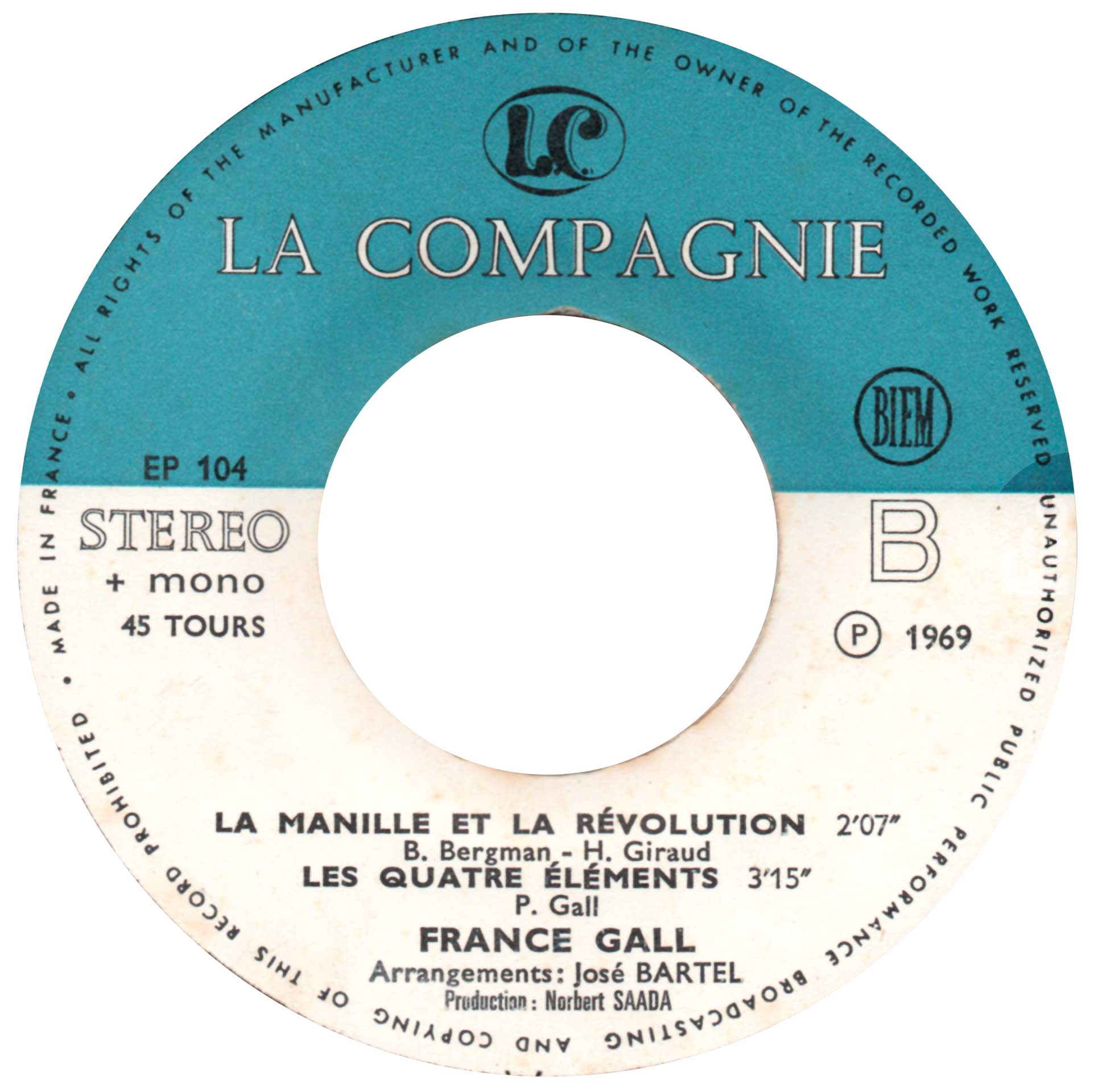 EP Les années folles France Gall La Compagnie EP 104 1969 rondelle bleue et blanche