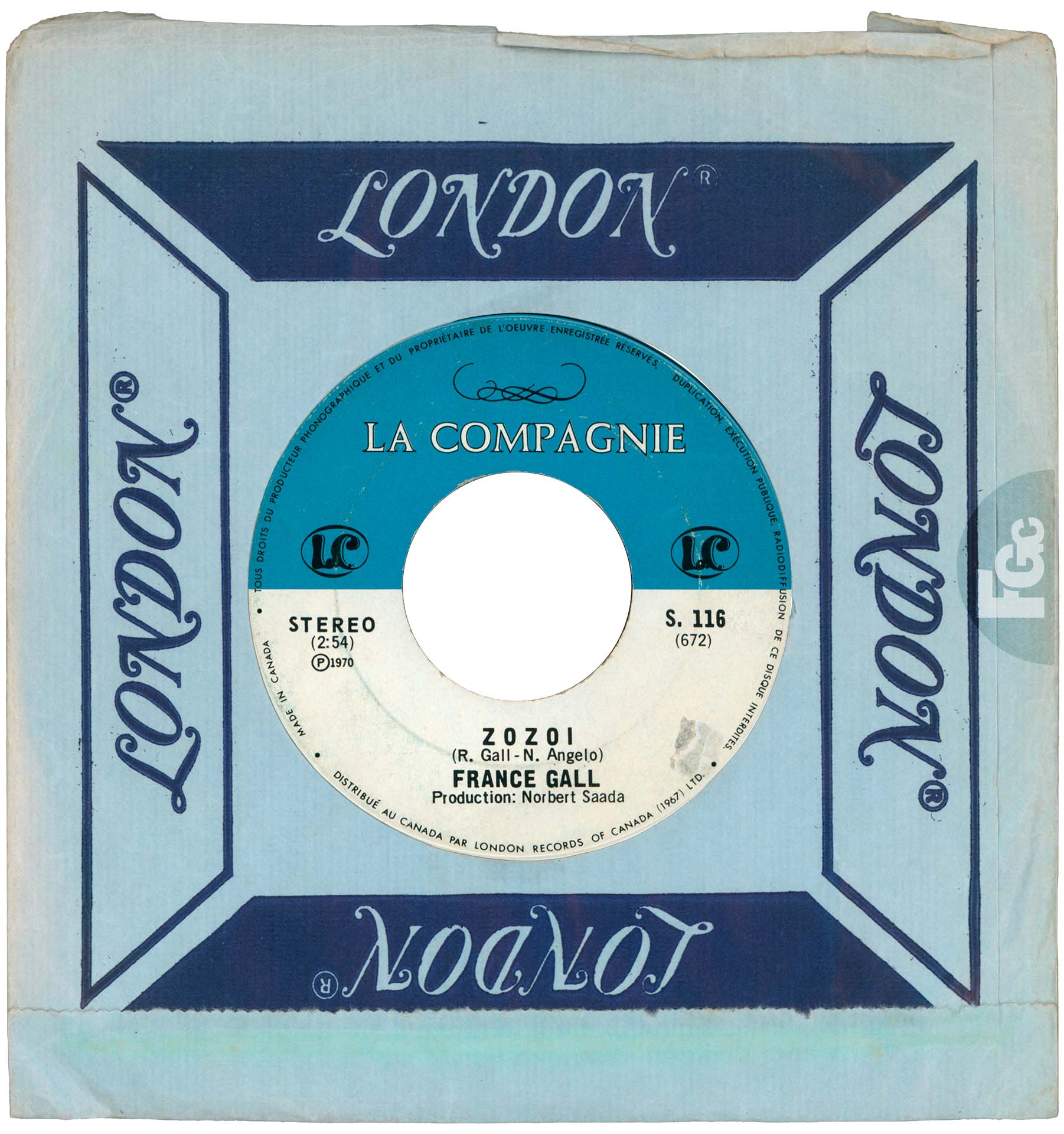 45 tours Zozoï France Gall La Compagnie S. 116 Canada 1970 pochette London
