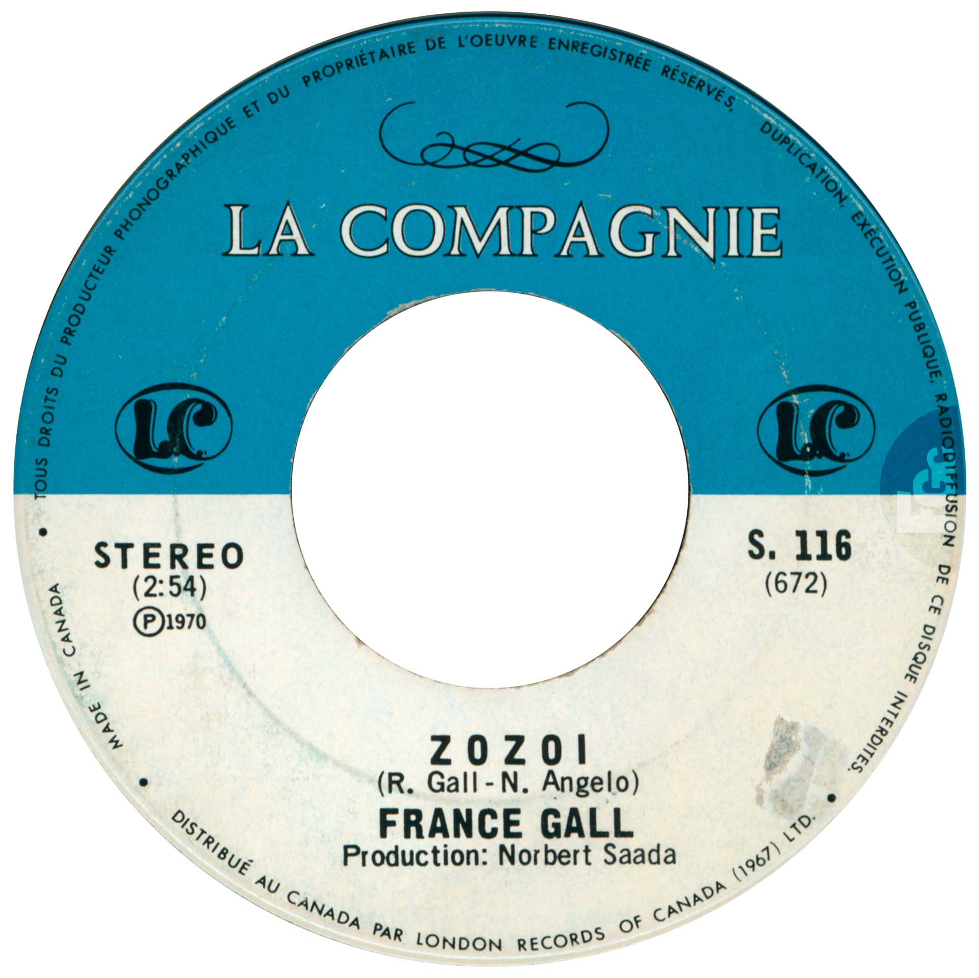 45 tours Zozoï France Gall La Compagnie S. 116 Canada 1970 pochette London